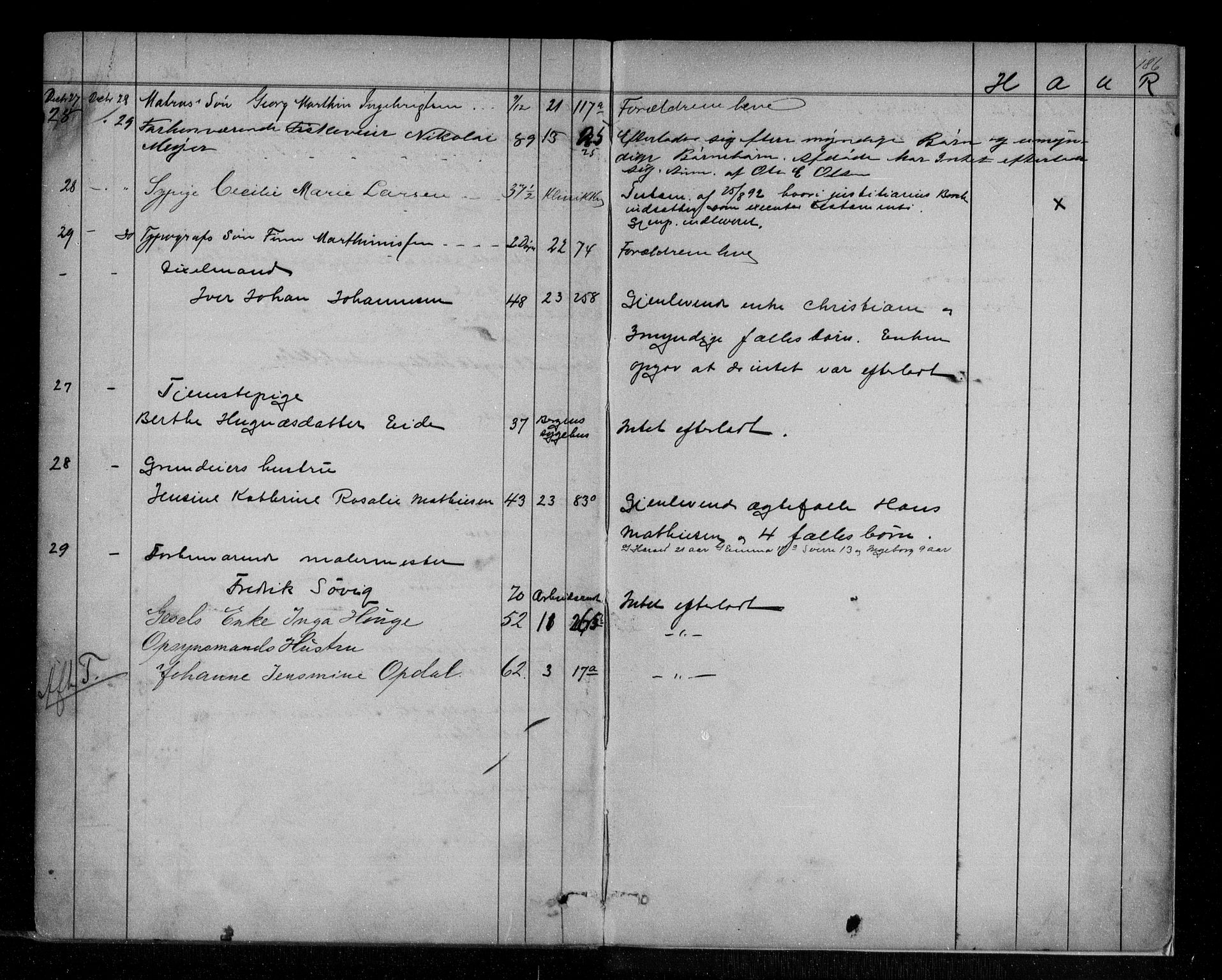 Byfogd og Byskriver i Bergen, AV/SAB-A-3401/06/06Na/L0005: Dødsfallsjournaler, 1886-1892, p. 185b-186a