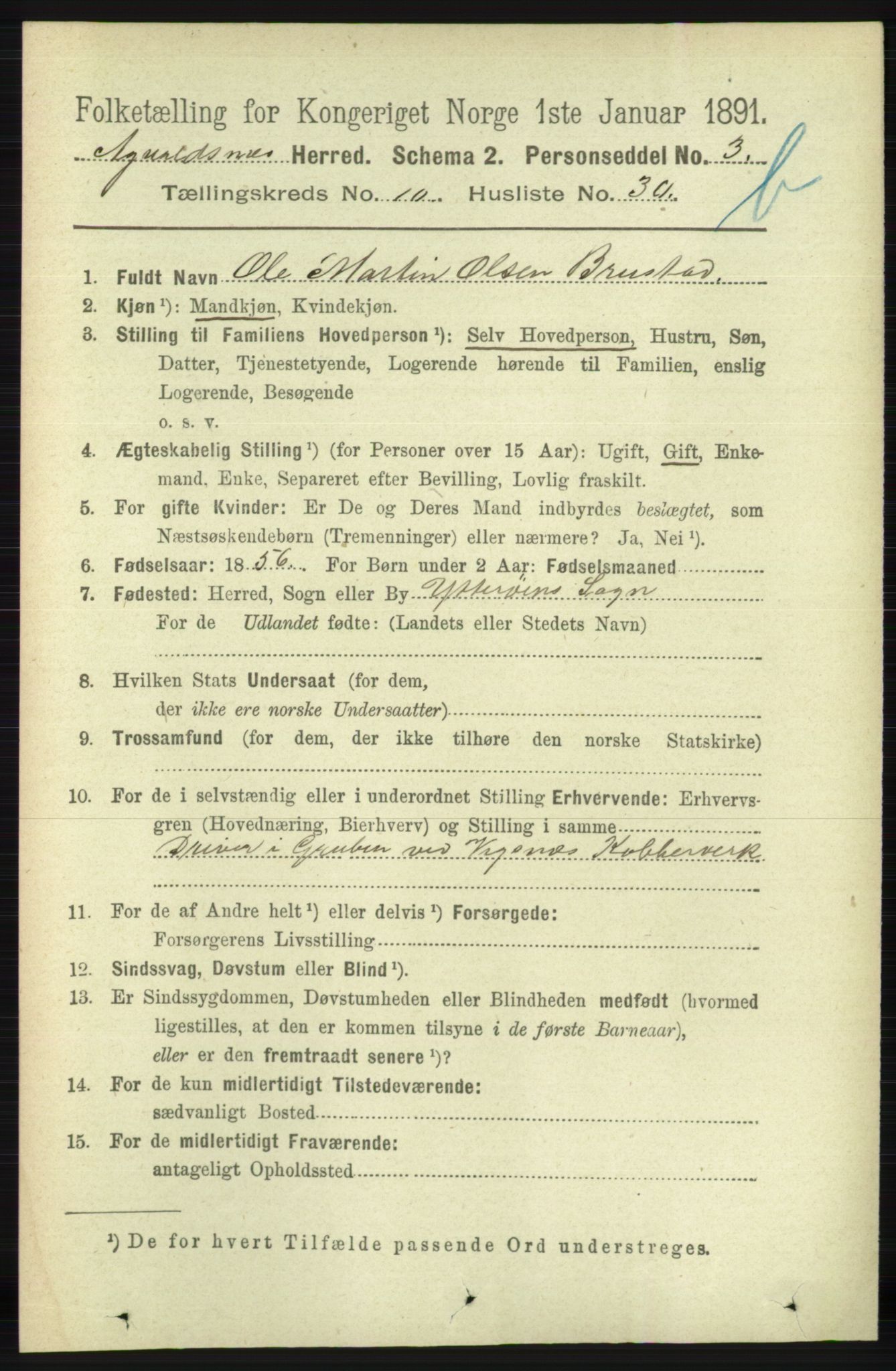 RA, 1891 census for 1147 Avaldsnes, 1891, p. 6140