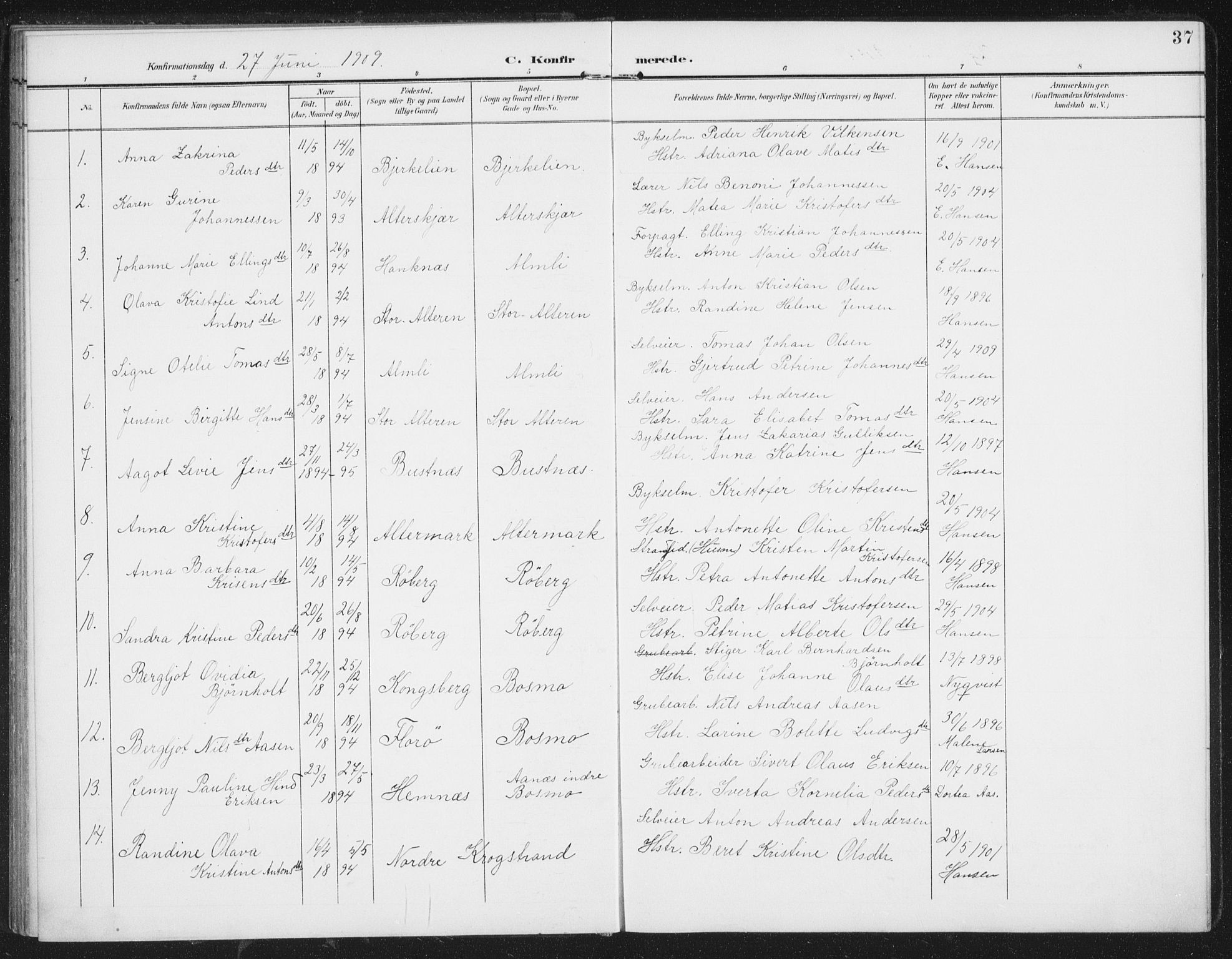 Ministerialprotokoller, klokkerbøker og fødselsregistre - Nordland, AV/SAT-A-1459/827/L0403: Parish register (official) no. 827A15, 1903-1912, p. 37