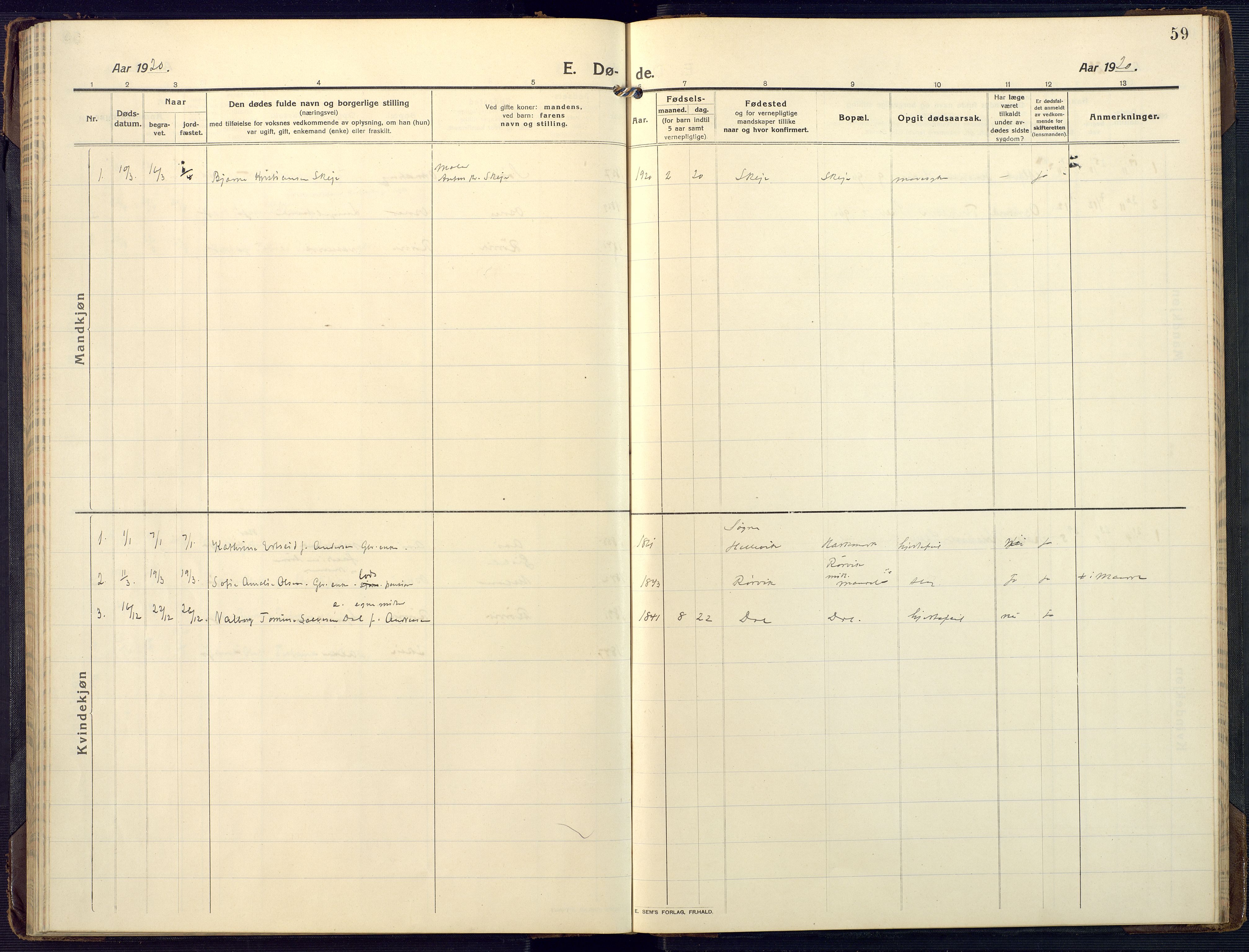 Mandal sokneprestkontor, SAK/1111-0030/F/Fa/Fab/L0003: Parish register (official) no. A 3, 1913-1933, p. 59
