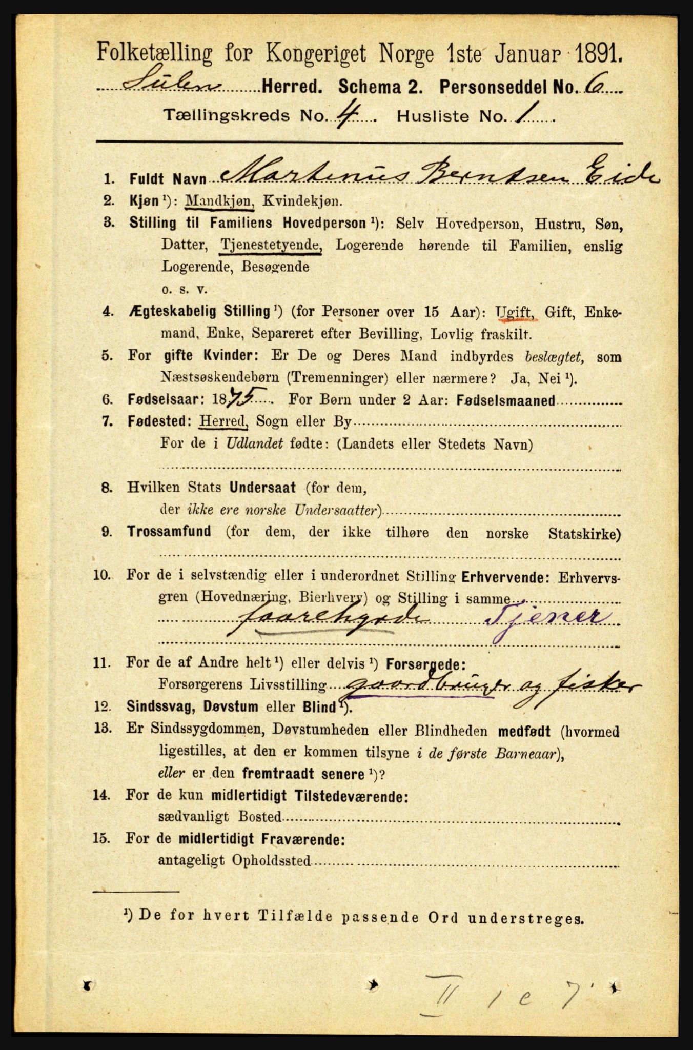 RA, 1891 census for 1412 Solund, 1891, p. 1594