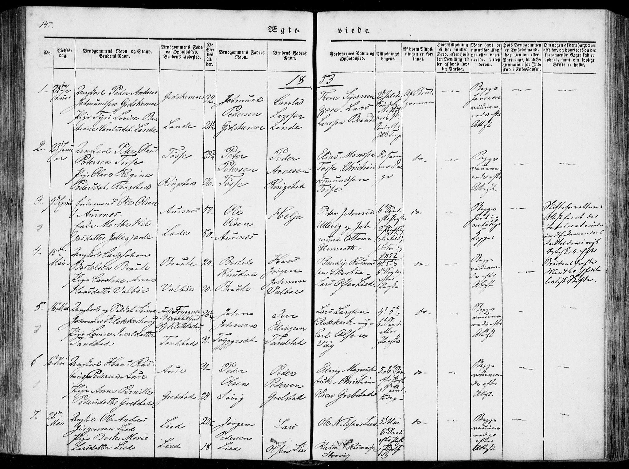 Ministerialprotokoller, klokkerbøker og fødselsregistre - Møre og Romsdal, AV/SAT-A-1454/522/L0313: Parish register (official) no. 522A08, 1852-1862, p. 147