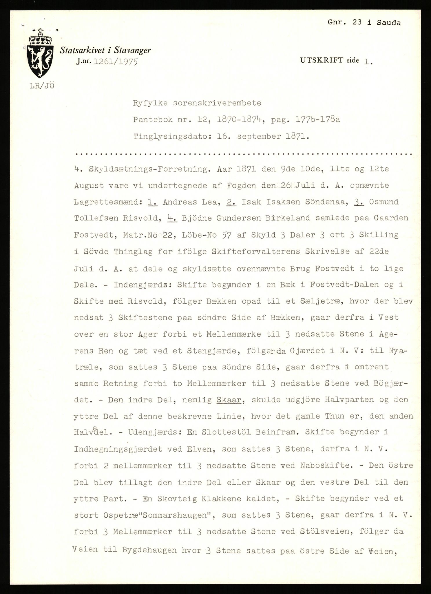 Statsarkivet i Stavanger, AV/SAST-A-101971/03/Y/Yj/L0022: Avskrifter sortert etter gårdsnavn: Foss - Frøiland i Hetland, 1750-1930, p. 283