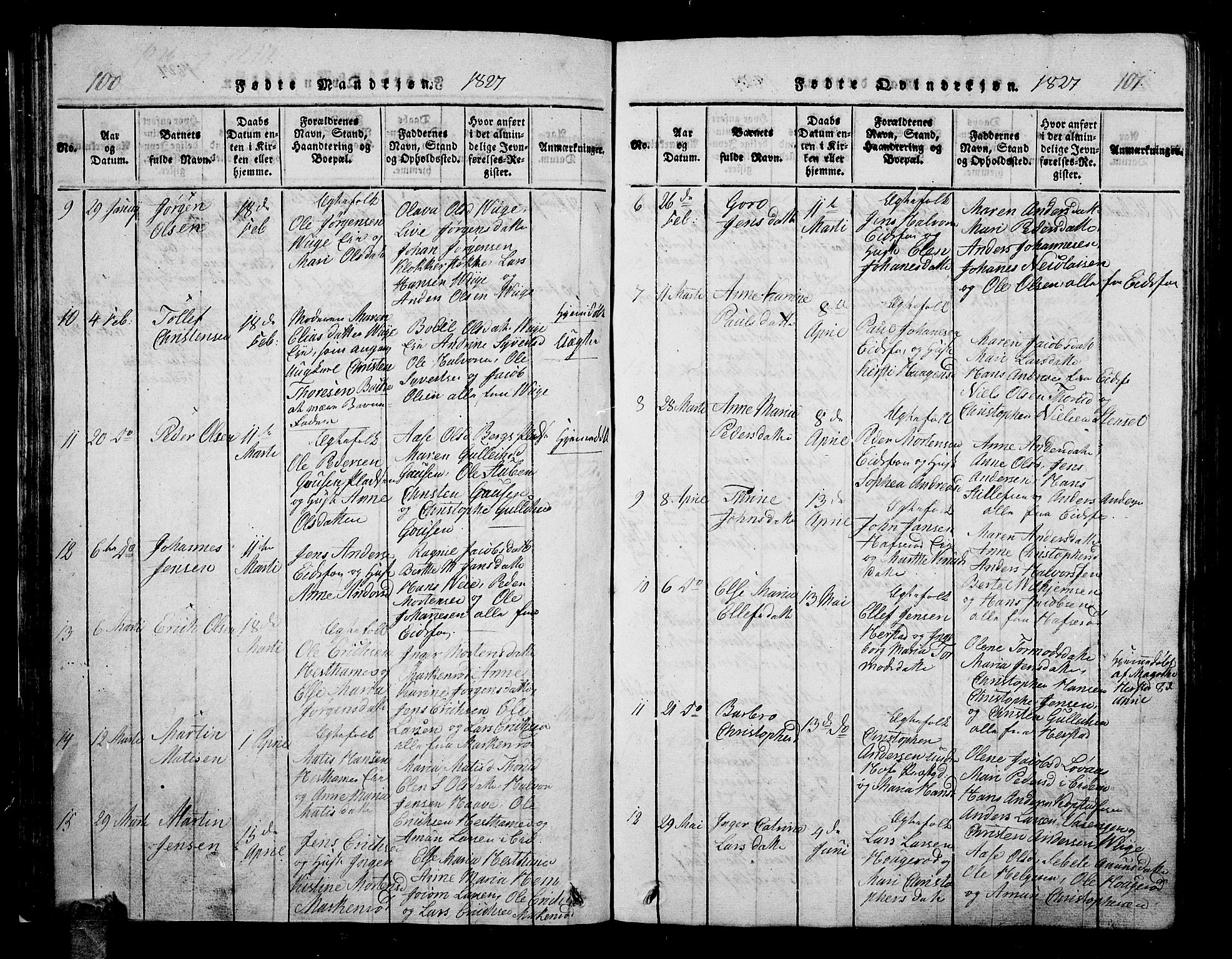 Hof kirkebøker, AV/SAKO-A-64/G/Ga/L0001: Parish register (copy) no. I 1, 1814-1844, p. 100-101