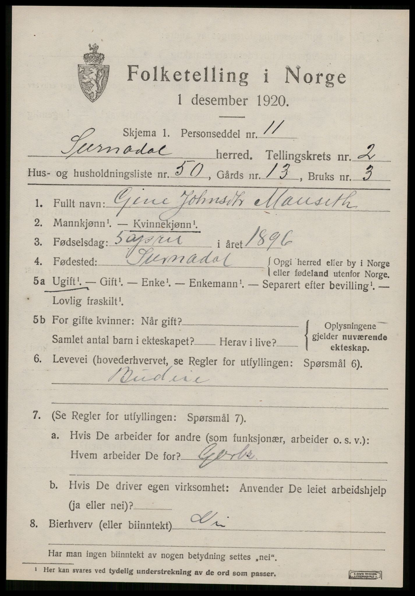 SAT, 1920 census for Surnadal, 1920, p. 2417
