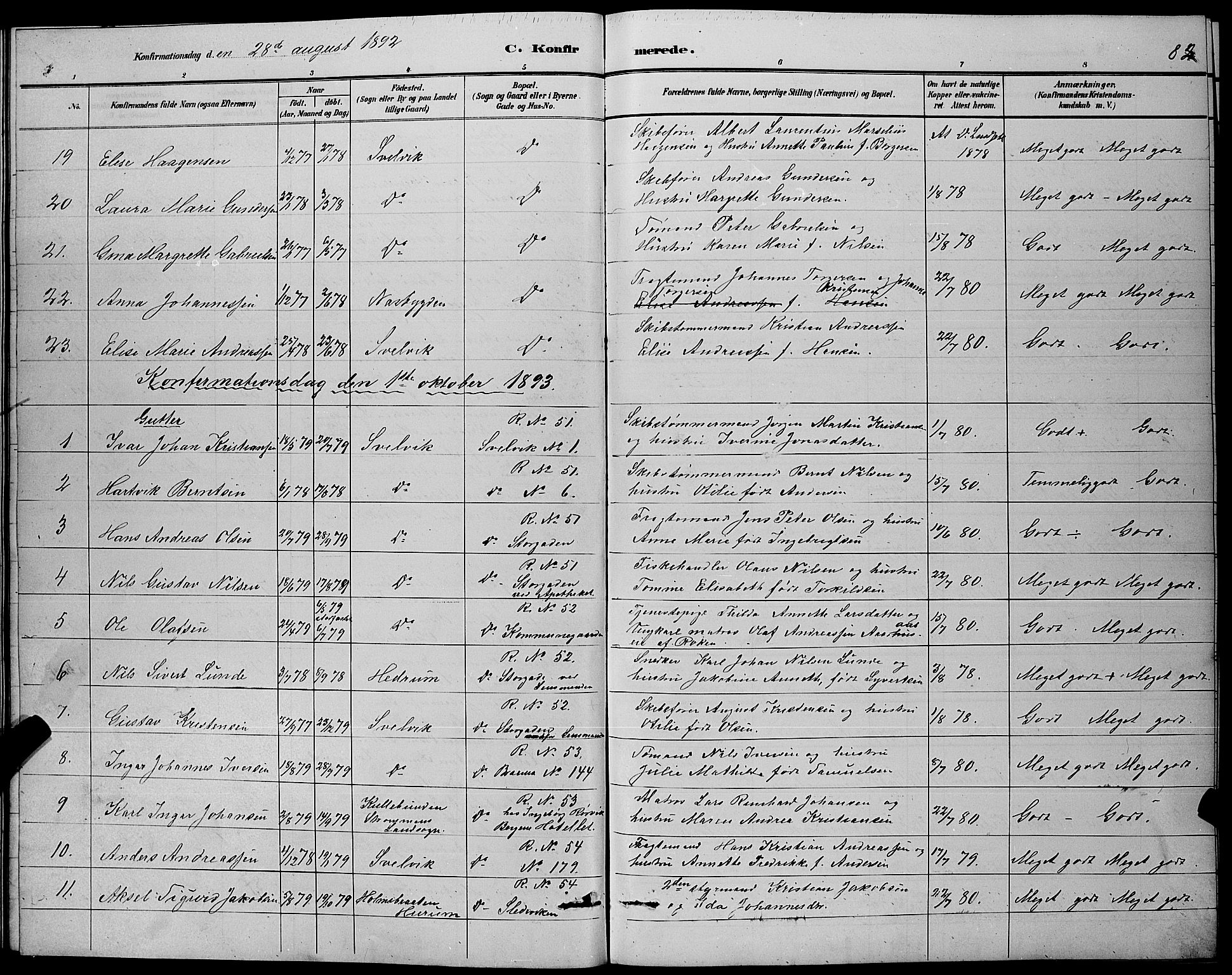 Strømm kirkebøker, AV/SAKO-A-322/G/Gb/L0001: Parish register (copy) no. II 1, 1889-1896, p. 82