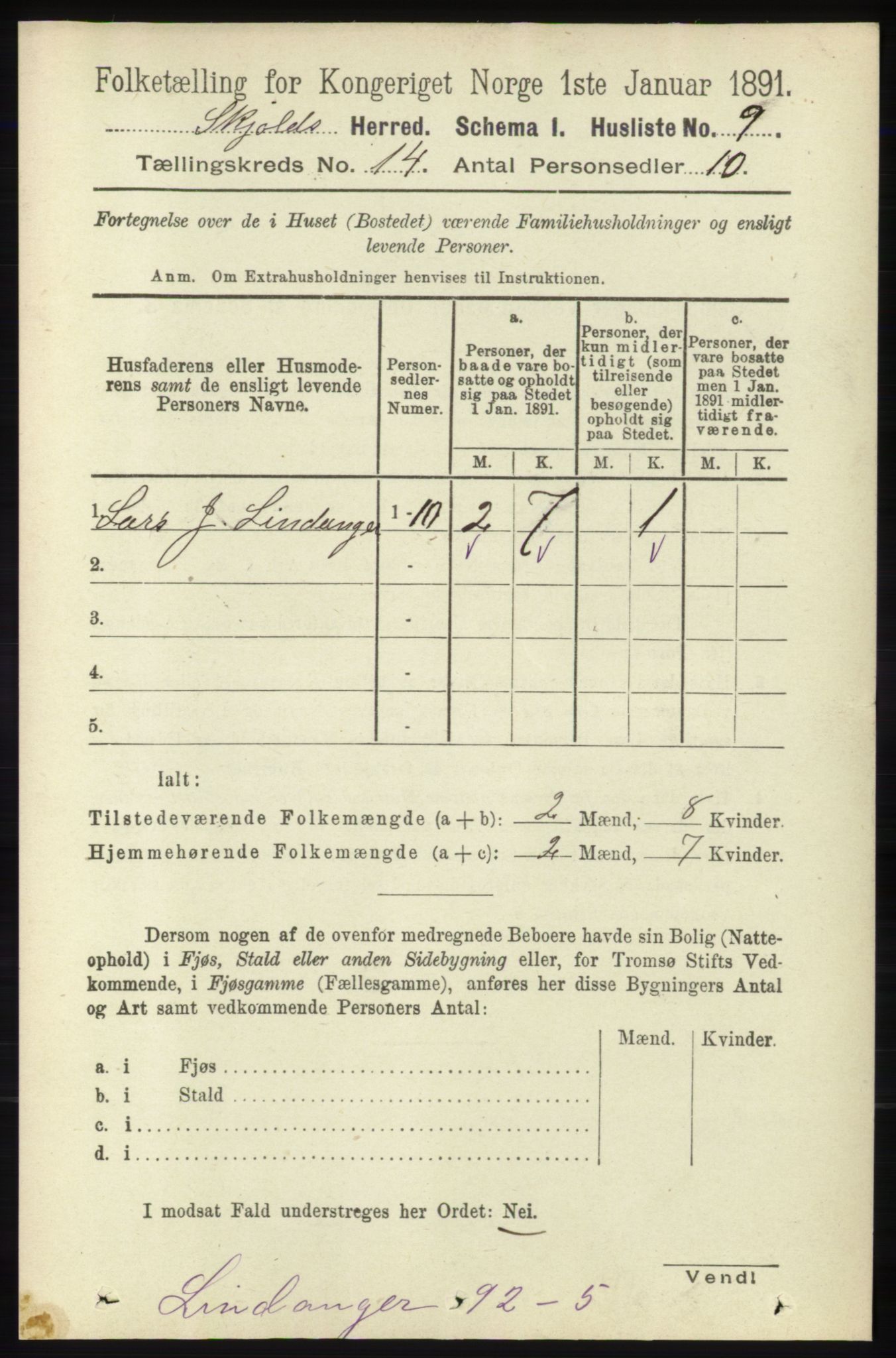 RA, 1891 census for 1154 Skjold, 1891, p. 2537