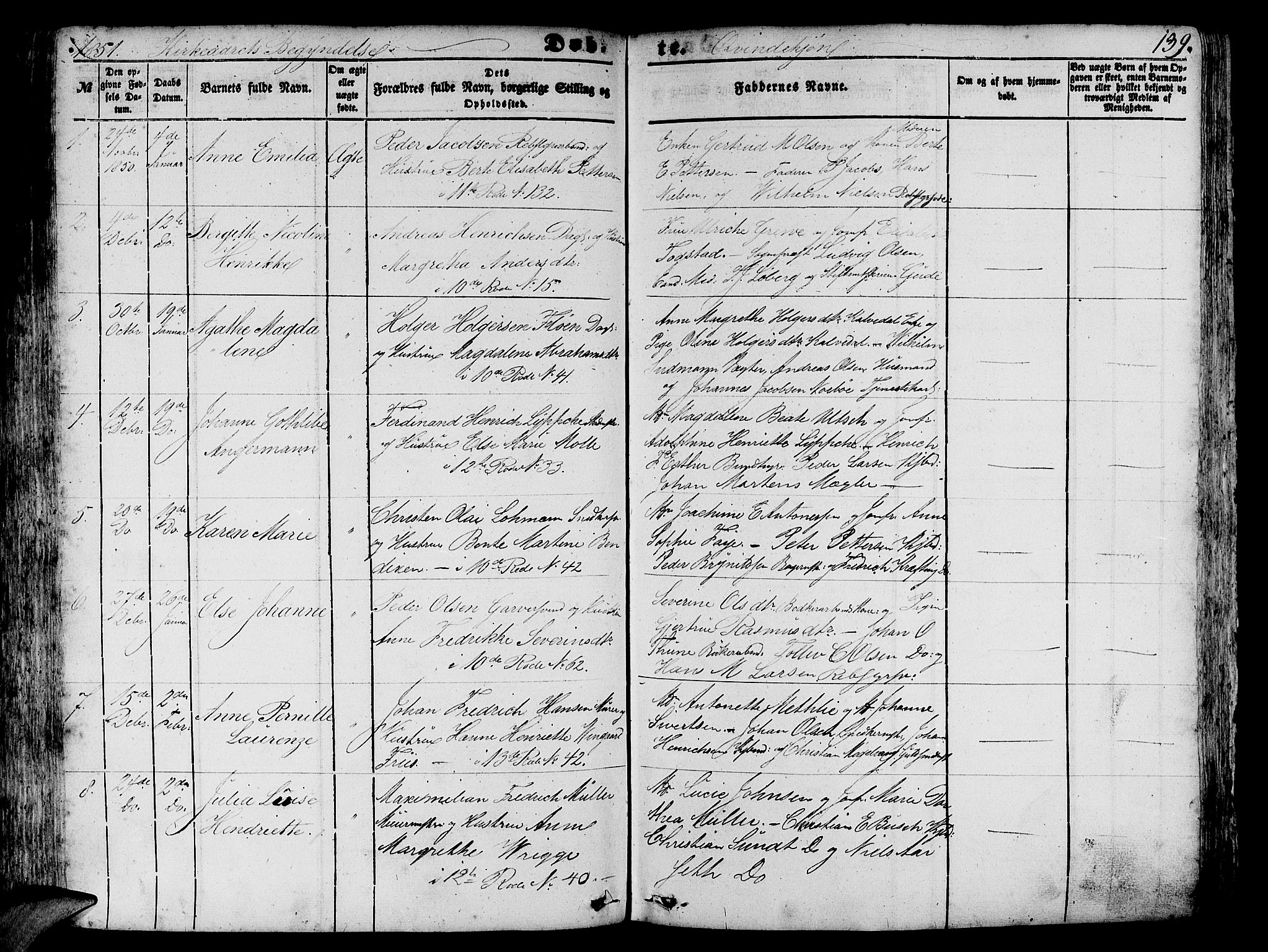 Domkirken sokneprestembete, SAB/A-74801/H/Hab/L0010: Parish register (copy) no. B 3, 1849-1856, p. 139