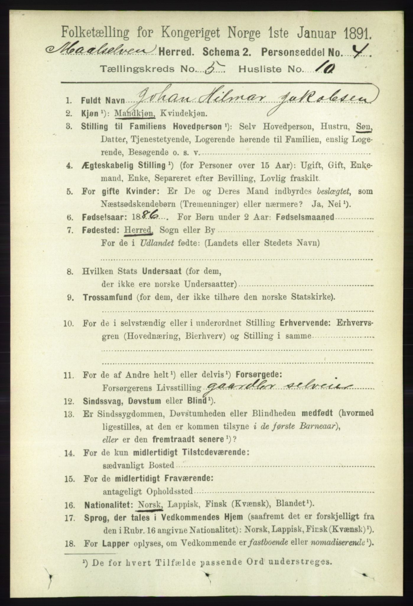 RA, 1891 census for 1924 Målselv, 1891, p. 1691
