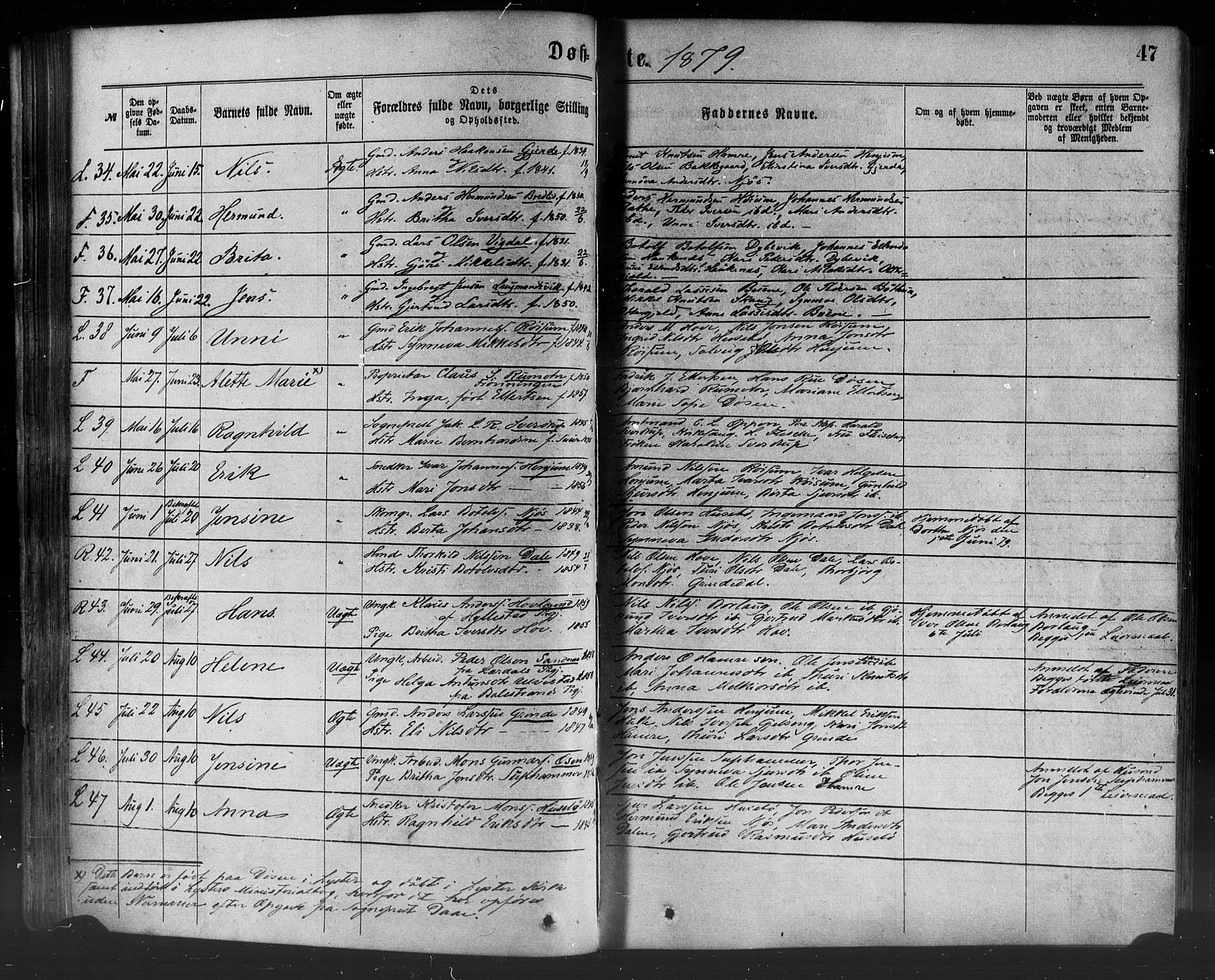 Leikanger sokneprestembete, SAB/A-81001: Parish register (official) no. A 9, 1869-1888, p. 47
