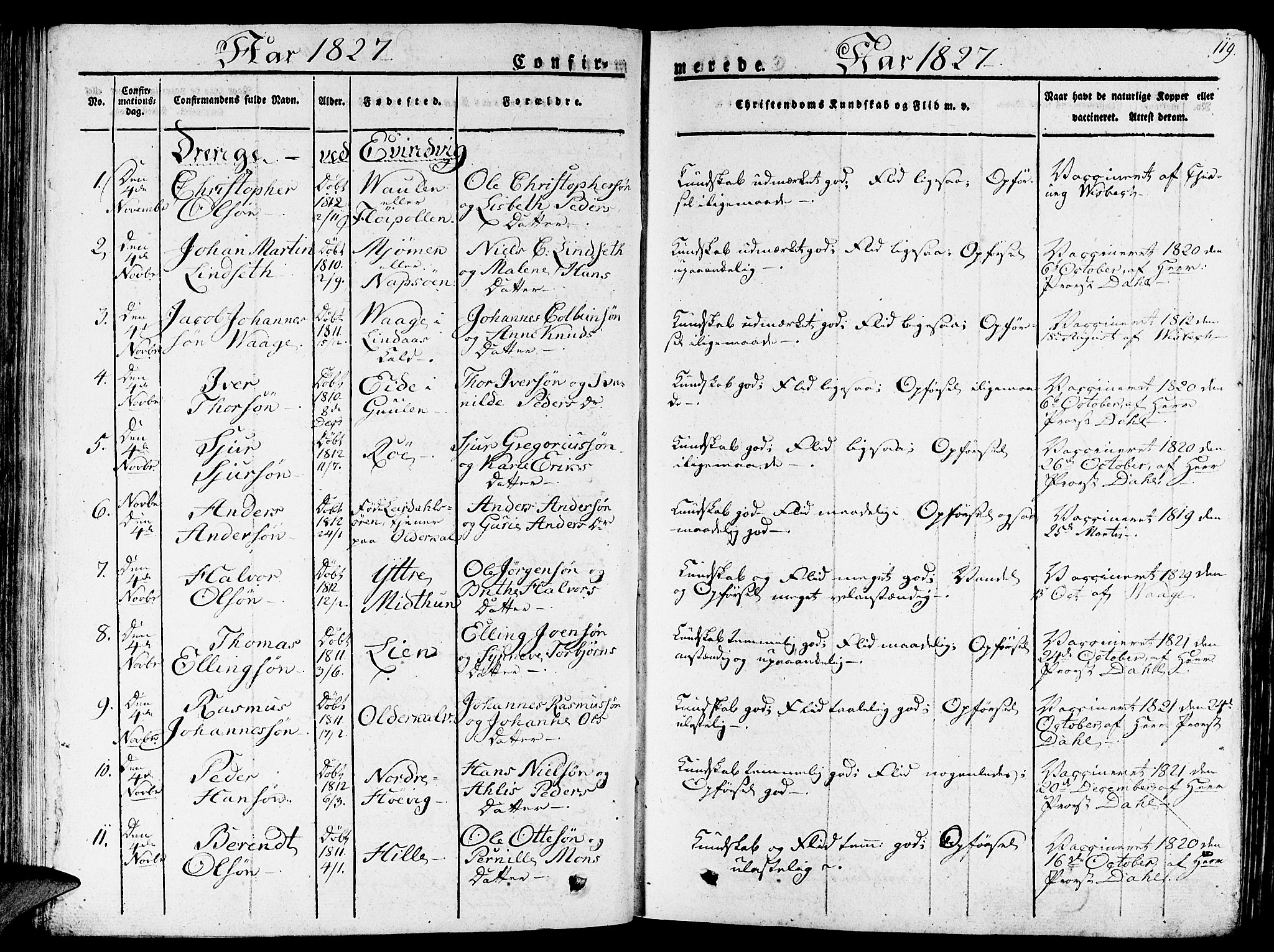 Gulen sokneprestembete, SAB/A-80201/H/Haa/Haaa/L0019: Parish register (official) no. A 19, 1826-1836, p. 119
