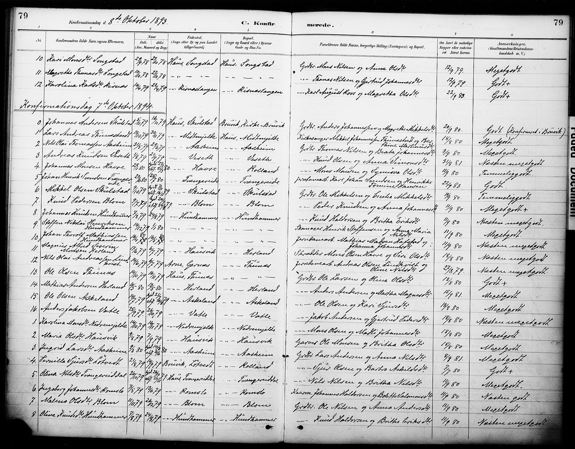Haus sokneprestembete, AV/SAB-A-75601/H/Haa: Parish register (official) no. B 1, 1887-1898, p. 79