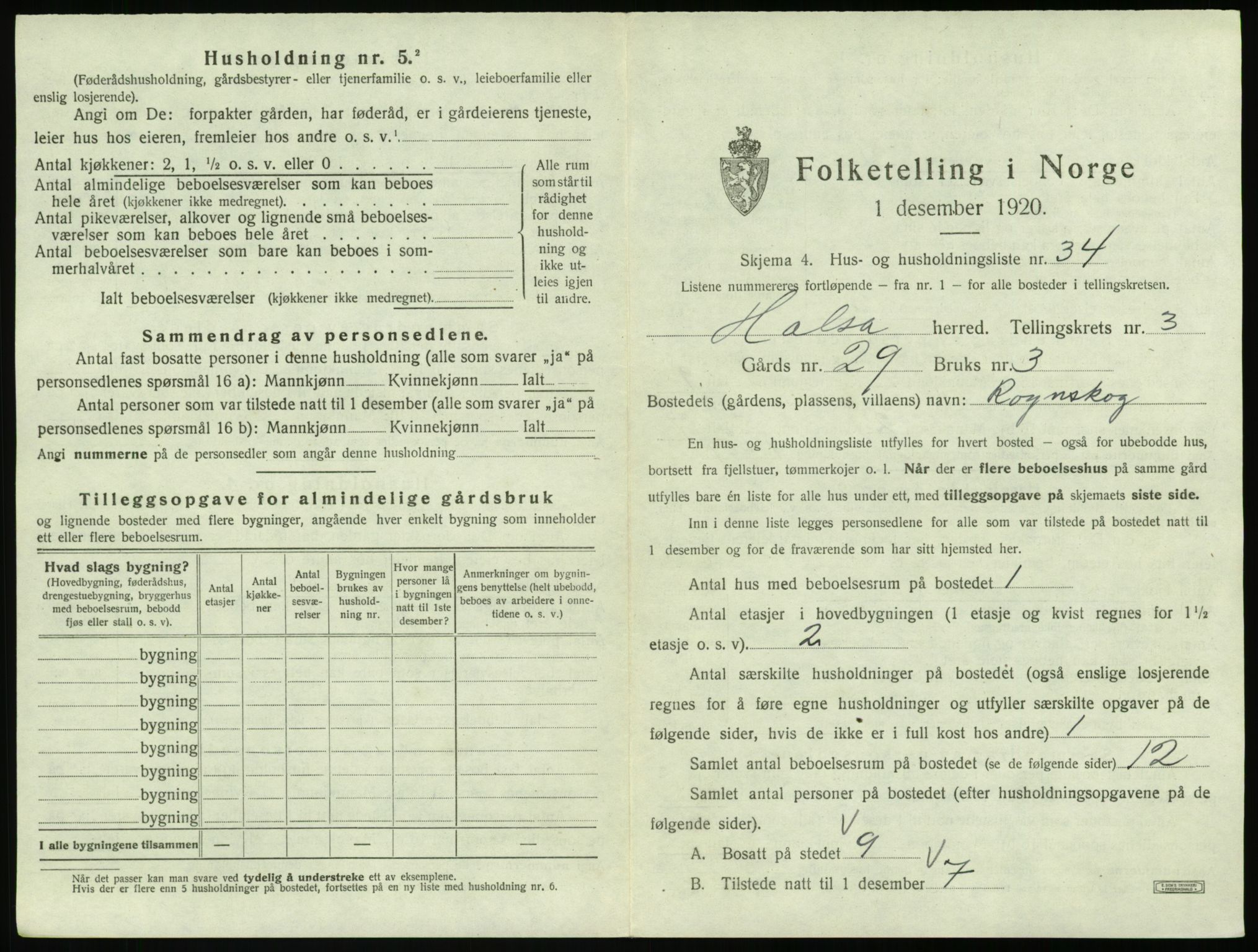 SAT, 1920 census for Halsa, 1920, p. 210