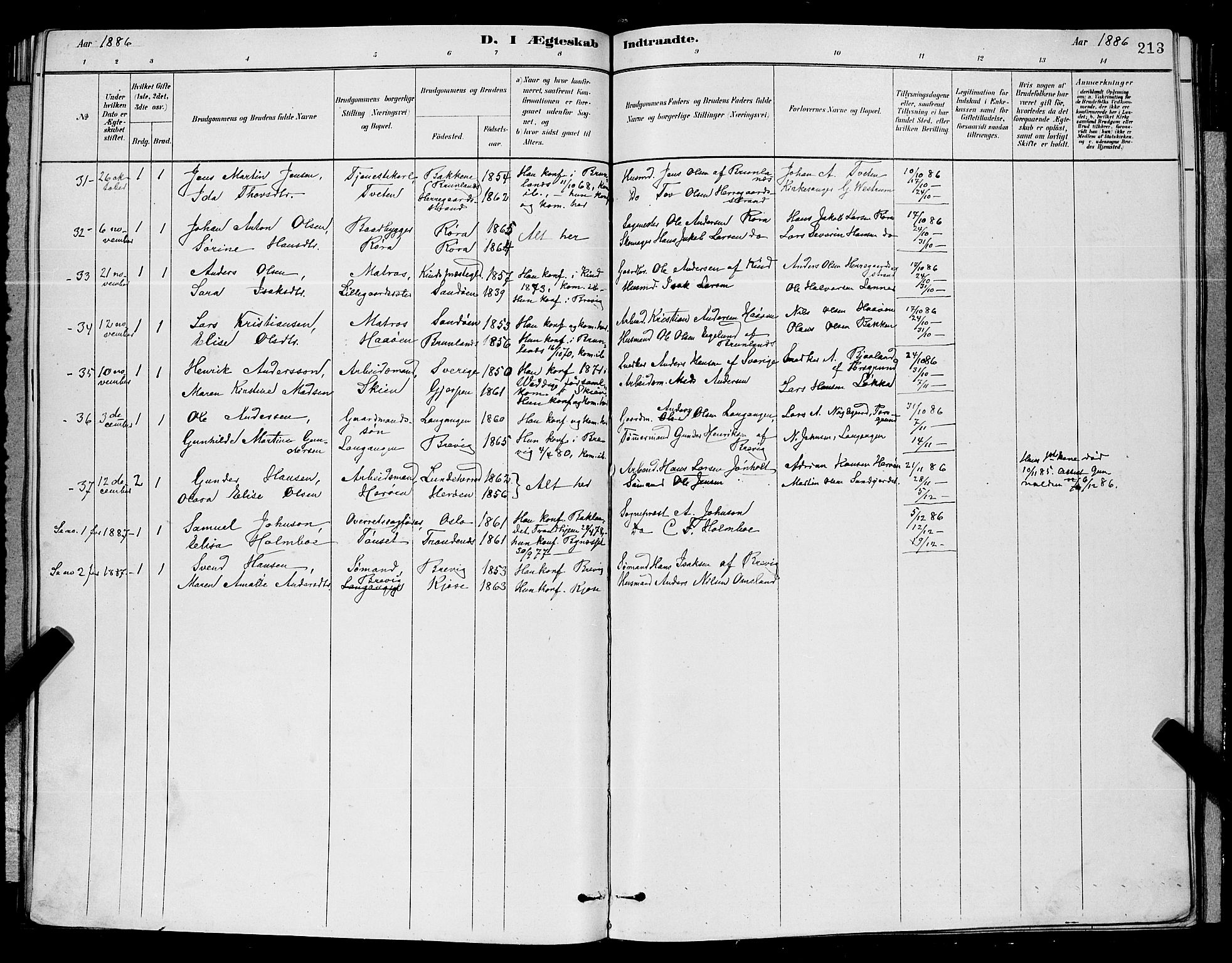 Eidanger kirkebøker, SAKO/A-261/G/Ga/L0002: Parish register (copy) no. 2, 1879-1892, p. 213