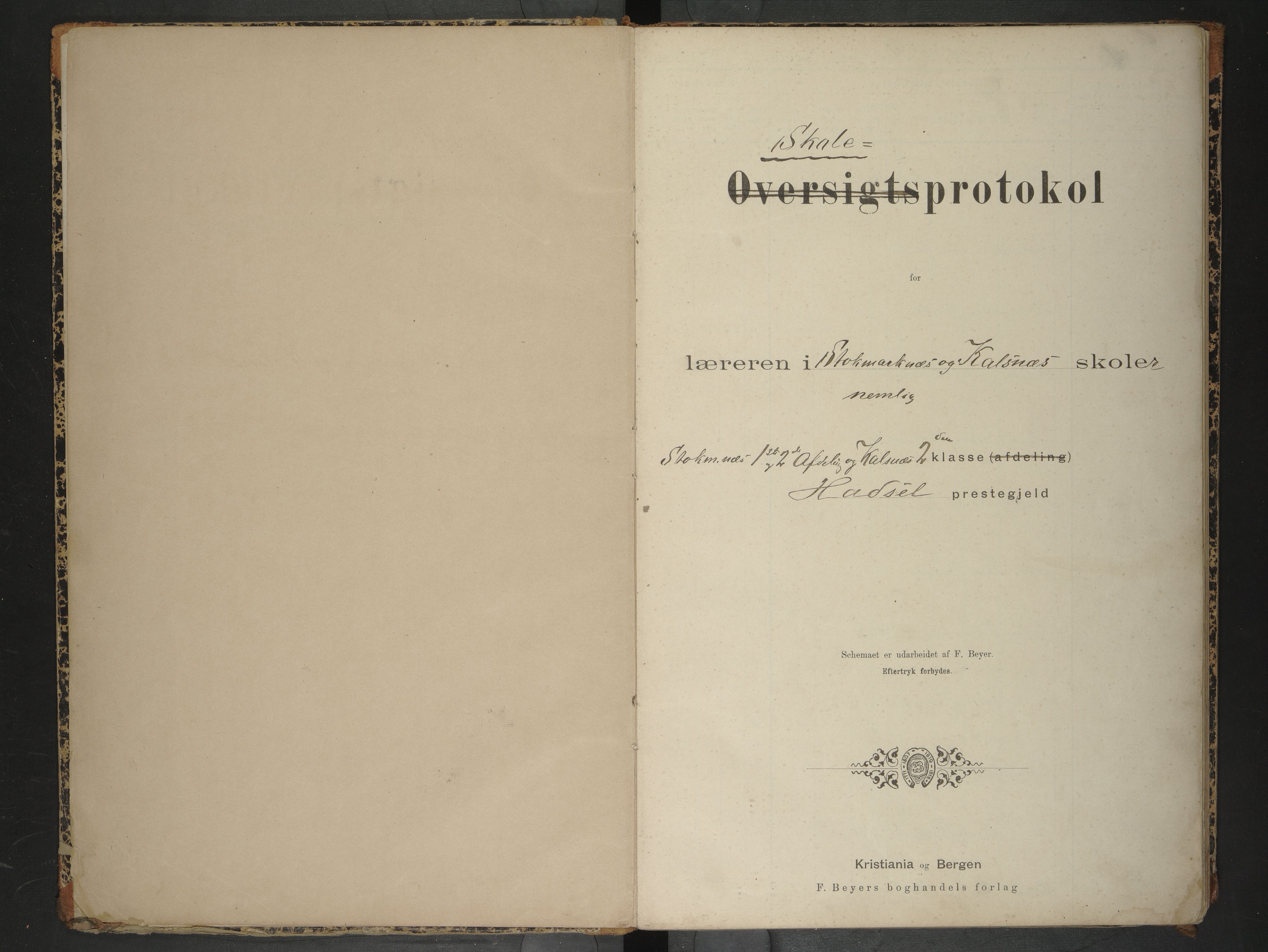 Hadsel kommune. Stokmarknes og Kalsnes skolekrets, AIN/K-18660.510.42/F/L0001: Skoleprotokoll for Stokmarknes og Kalsnes skole, 1891-1902