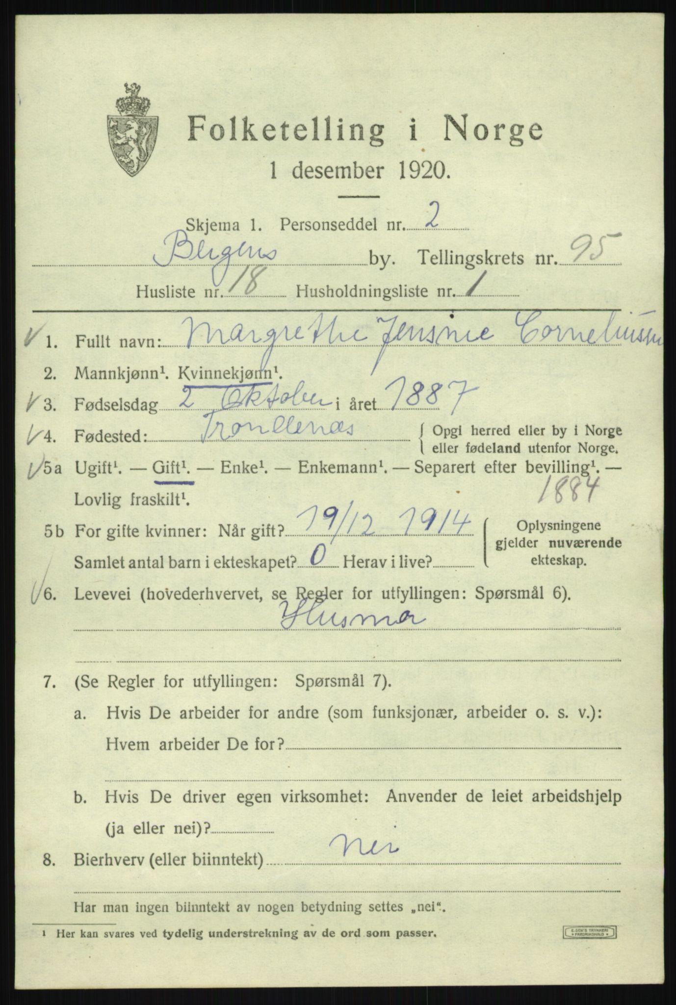 SAB, 1920 census for Bergen, 1920, p. 169555