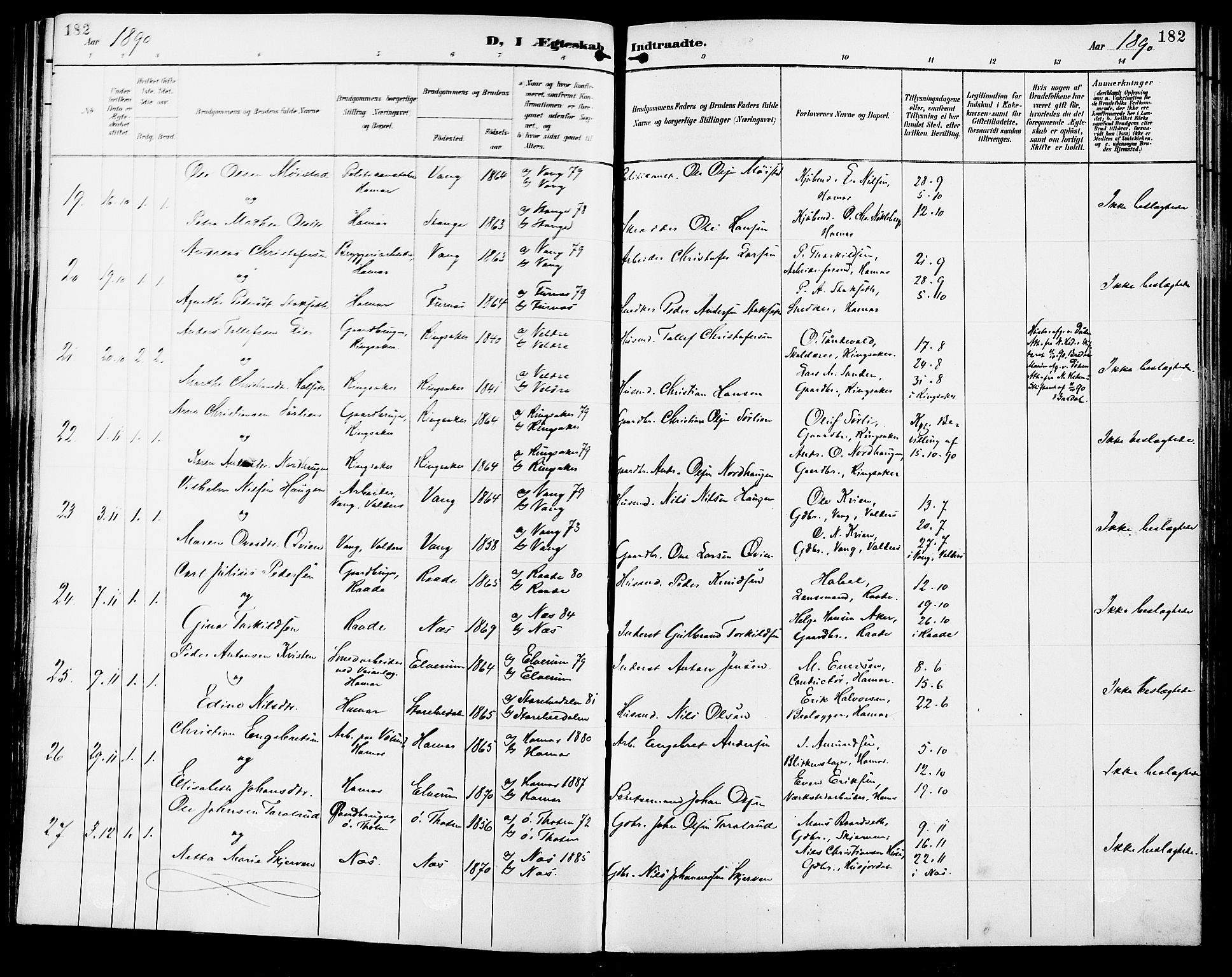 Vang prestekontor, Hedmark, SAH/PREST-008/H/Ha/Haa/L0017: Parish register (official) no. 17, 1890-1899, p. 182