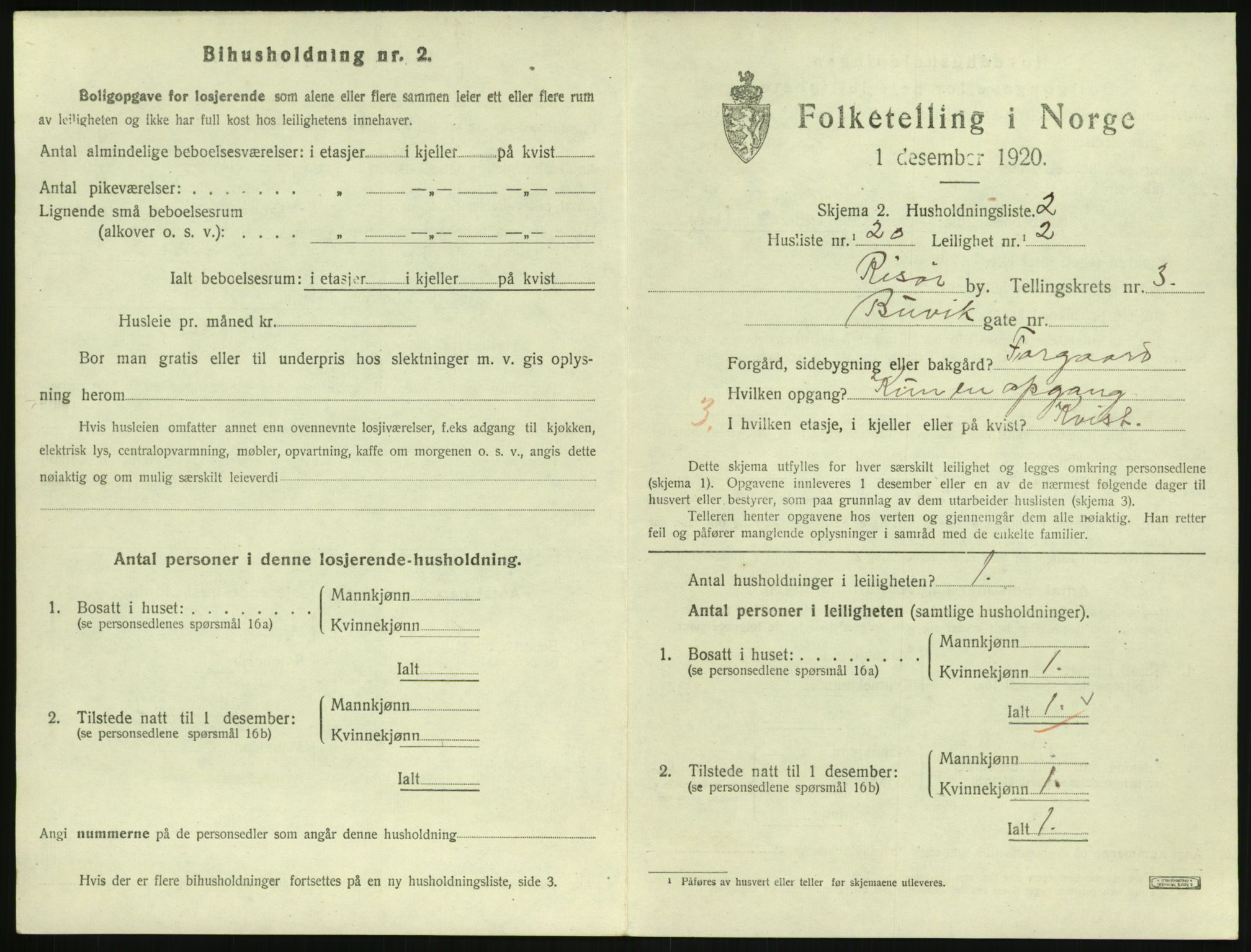 SAK, 1920 census for Risør, 1920, p. 2585