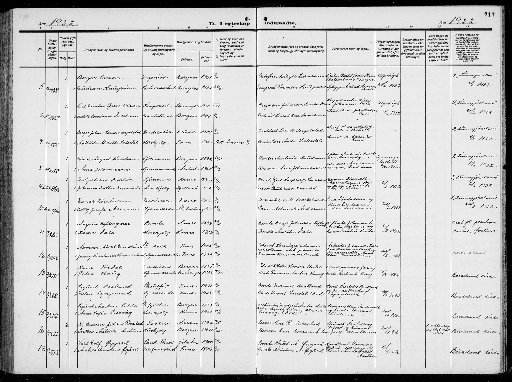 Birkeland Sokneprestembete, AV/SAB-A-74601/H/Hab: Parish register (copy) no. A  8, 1923-1933, p. 217