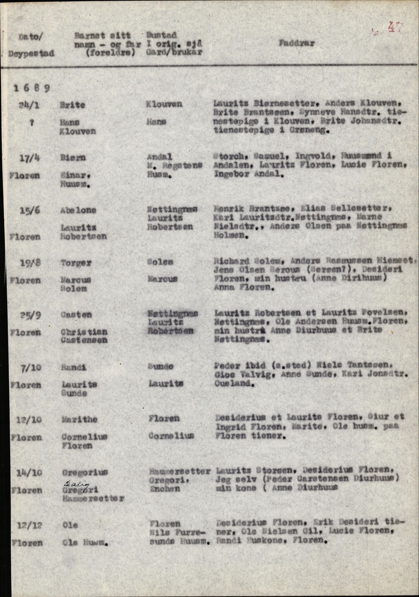 Samling av fulltekstavskrifter, SAB/FULLTEKST/B/14/0009: Kinn sokneprestembete, ministerialbok nr. A 1, 1689-1729, p. 44