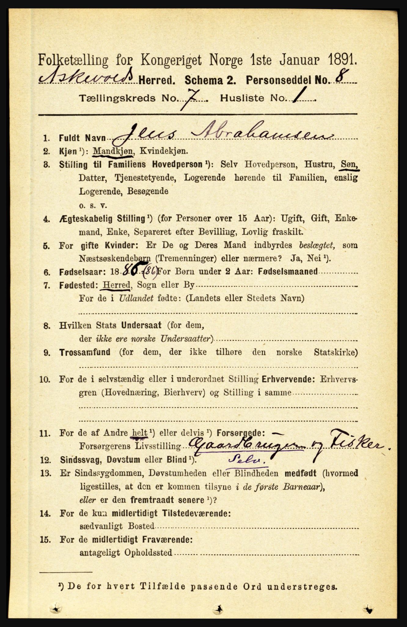 RA, 1891 census for 1428 Askvoll, 1891, p. 1892