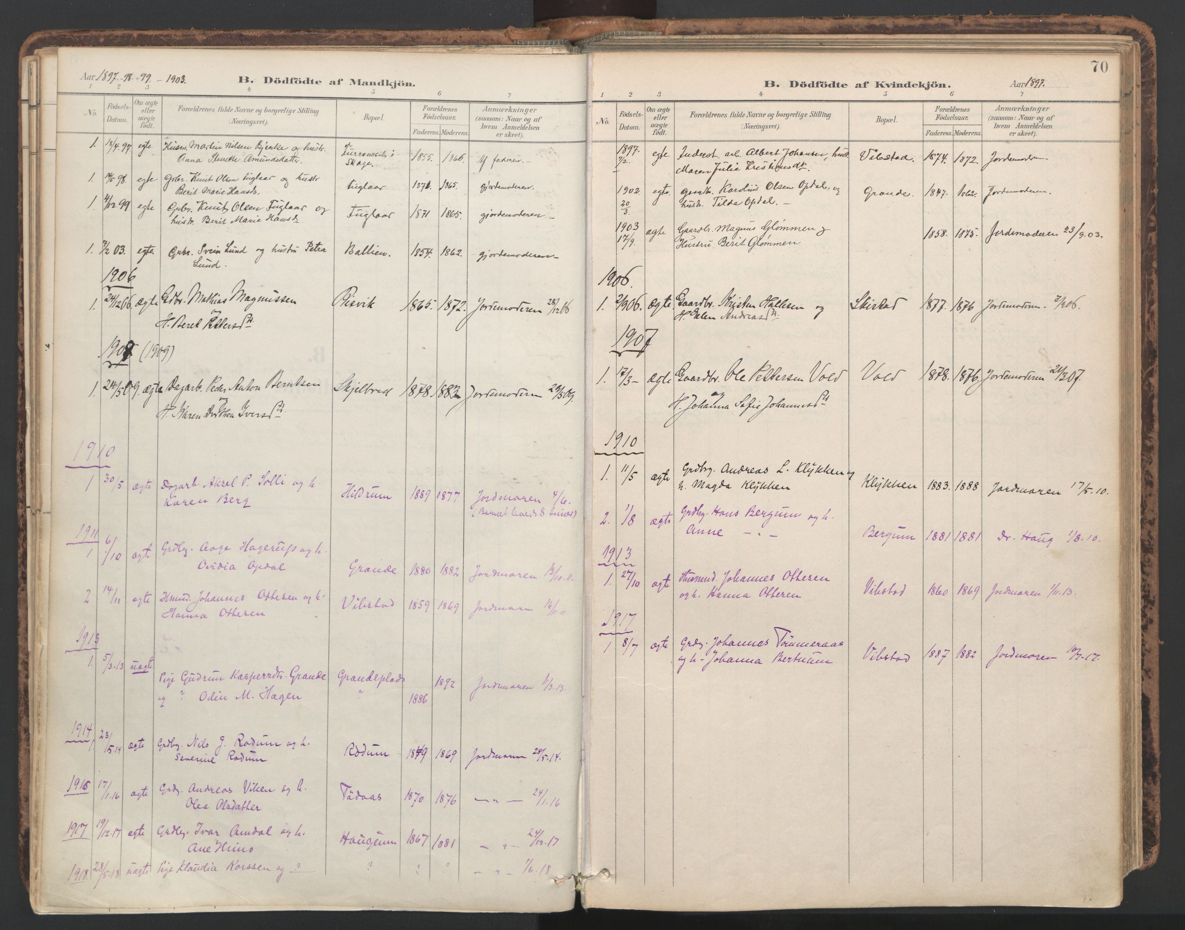 Ministerialprotokoller, klokkerbøker og fødselsregistre - Nord-Trøndelag, SAT/A-1458/764/L0556: Parish register (official) no. 764A11, 1897-1924, p. 70
