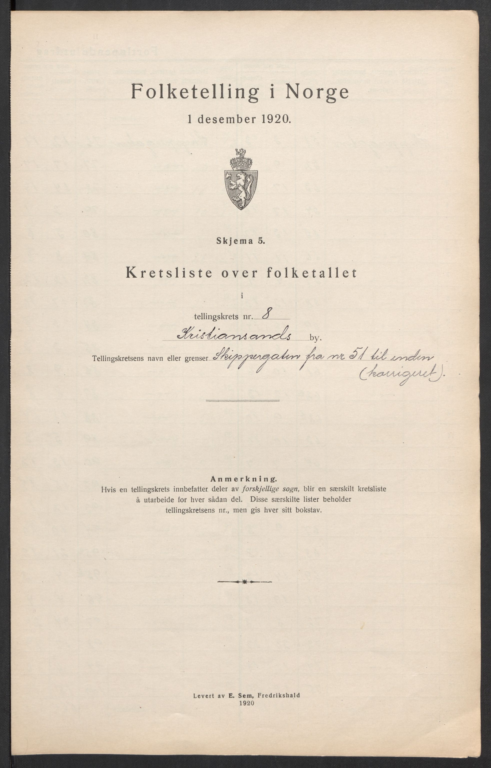 SAK, 1920 census for Kristiansand, 1920, p. 110