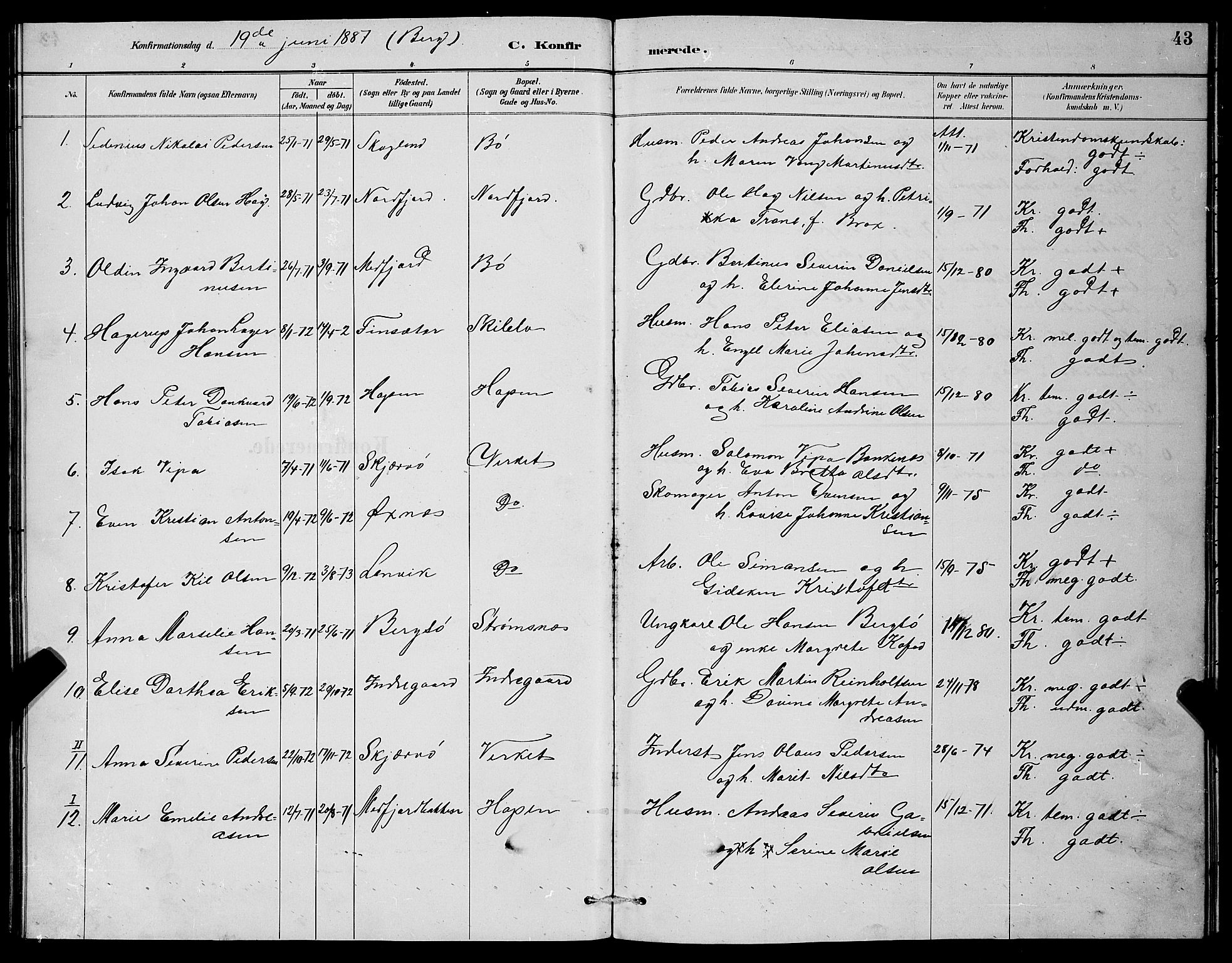 Berg sokneprestkontor, SATØ/S-1318/G/Ga/Gab/L0004klokker: Parish register (copy) no. 4, 1887-1897, p. 43
