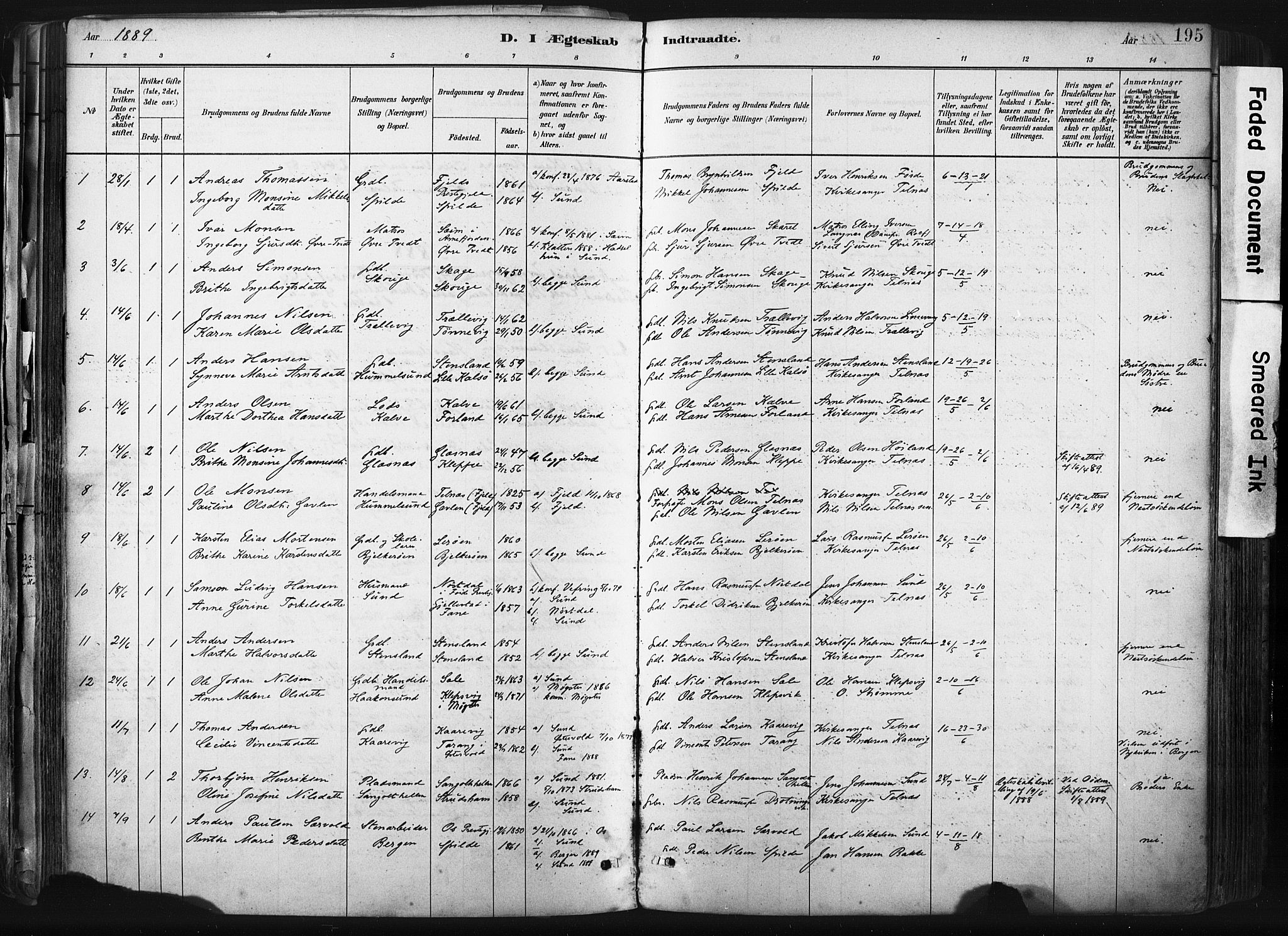Sund sokneprestembete, SAB/A-99930: Parish register (official) no. B 1, 1882-1907, p. 195