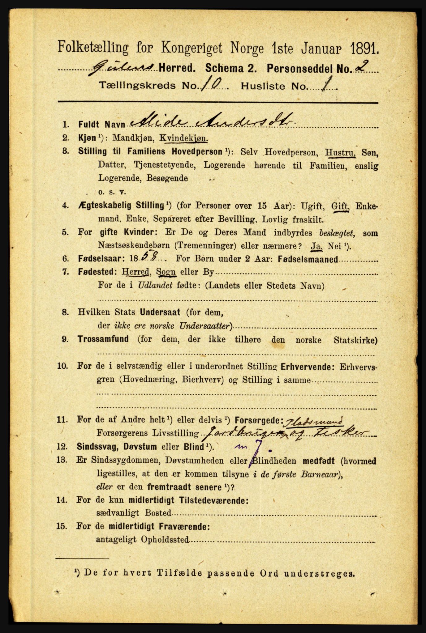 RA, 1891 census for 1411 Gulen, 1891, p. 3307