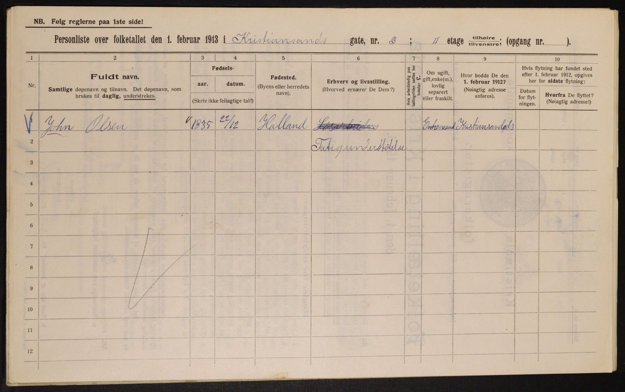 OBA, Municipal Census 1913 for Kristiania, 1913, p. 53955