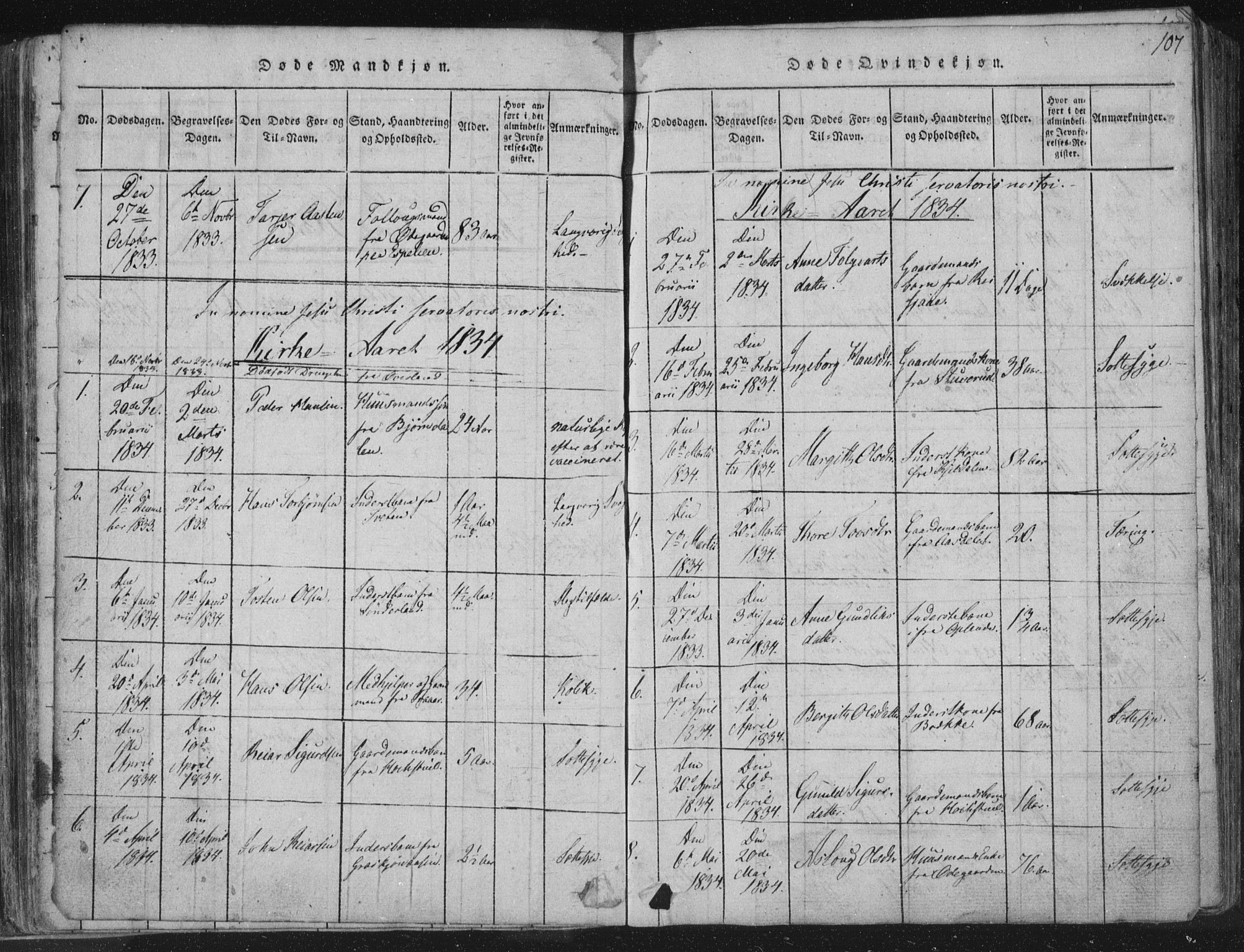 Hjartdal kirkebøker, SAKO/A-270/F/Fc/L0001: Parish register (official) no. III 1, 1815-1843, p. 107