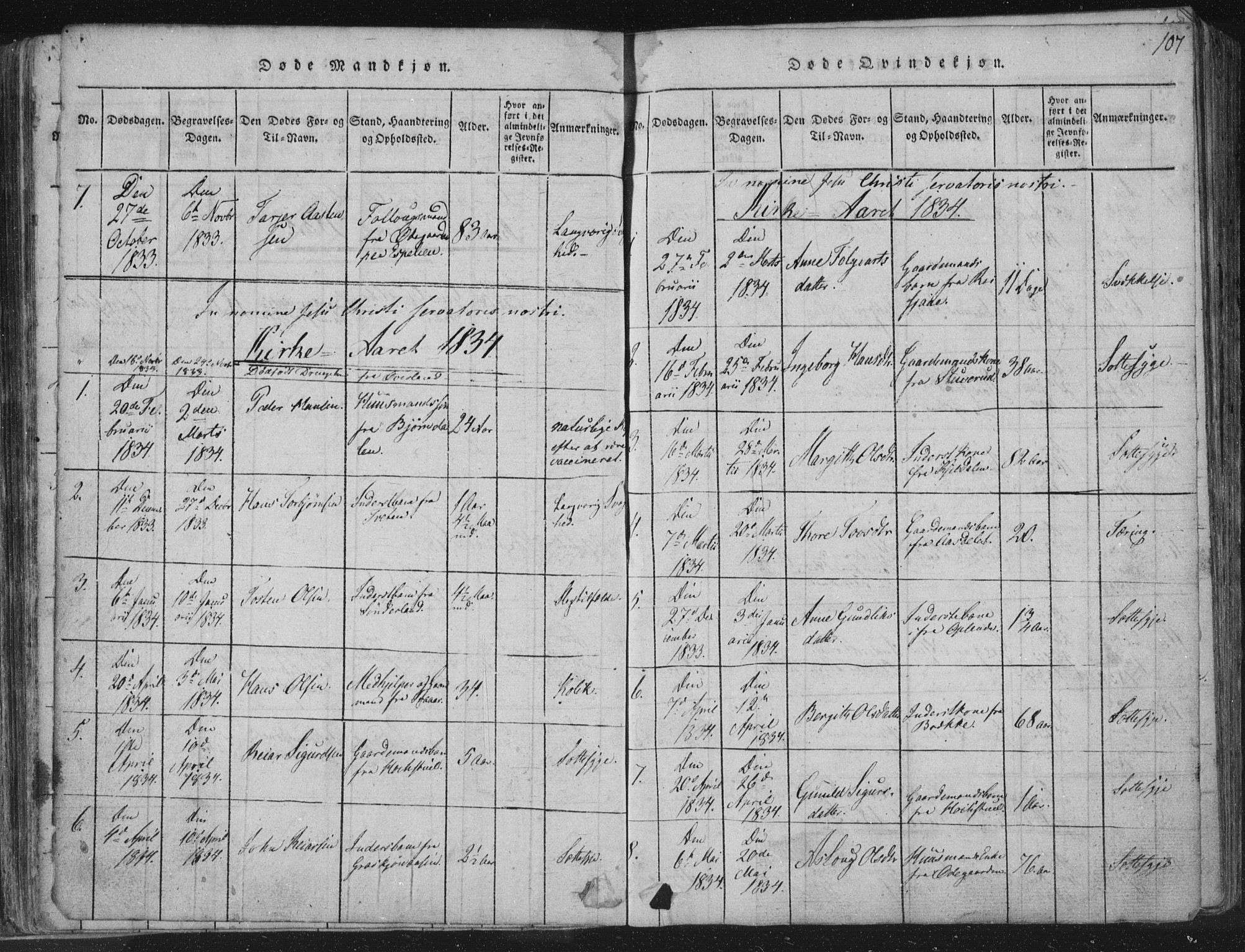 Hjartdal kirkebøker, AV/SAKO-A-270/F/Fc/L0001: Parish register (official) no. III 1, 1815-1843, p. 107