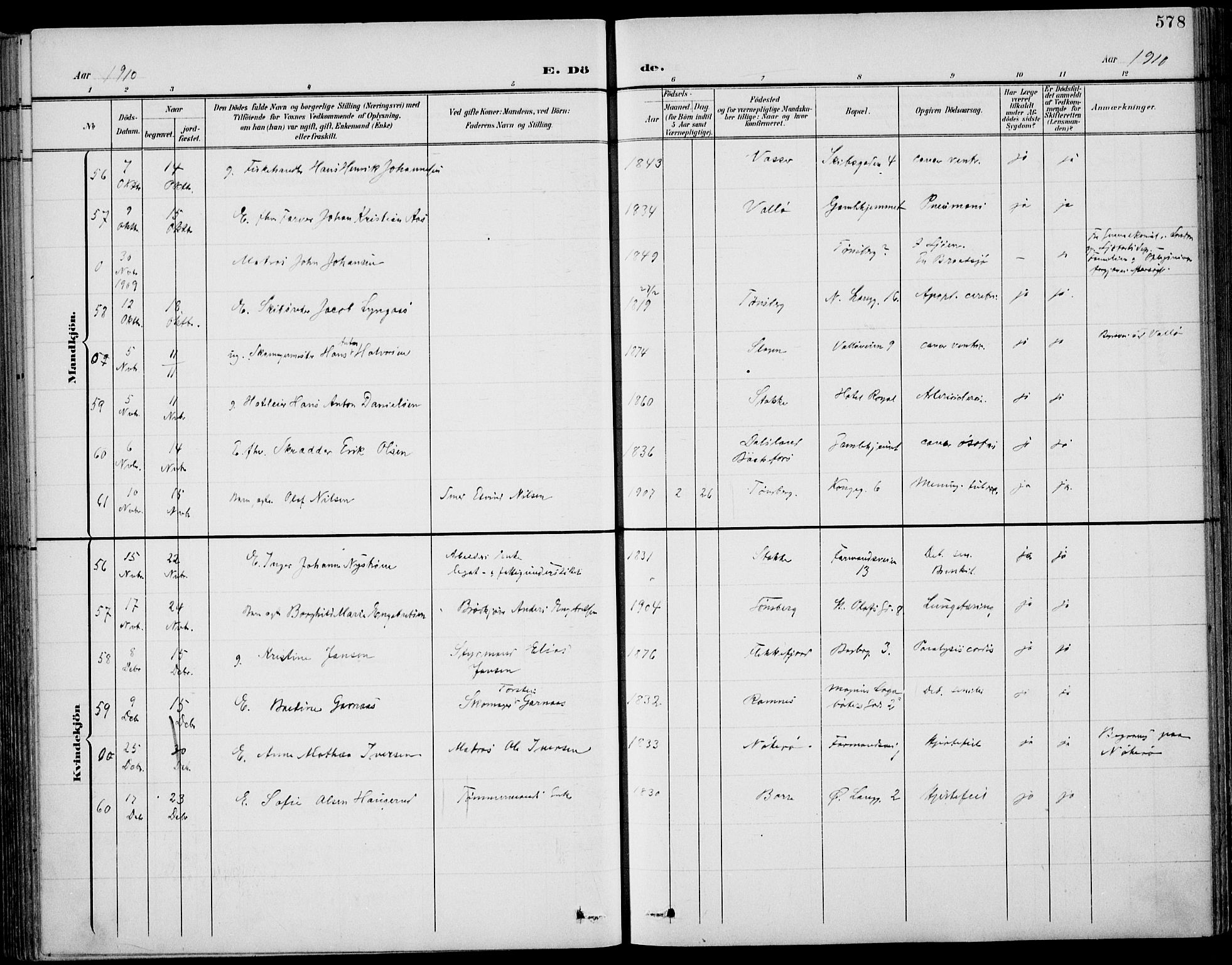 Tønsberg kirkebøker, AV/SAKO-A-330/F/Fa/L0013: Parish register (official) no. I 13, 1900-1913, p. 578