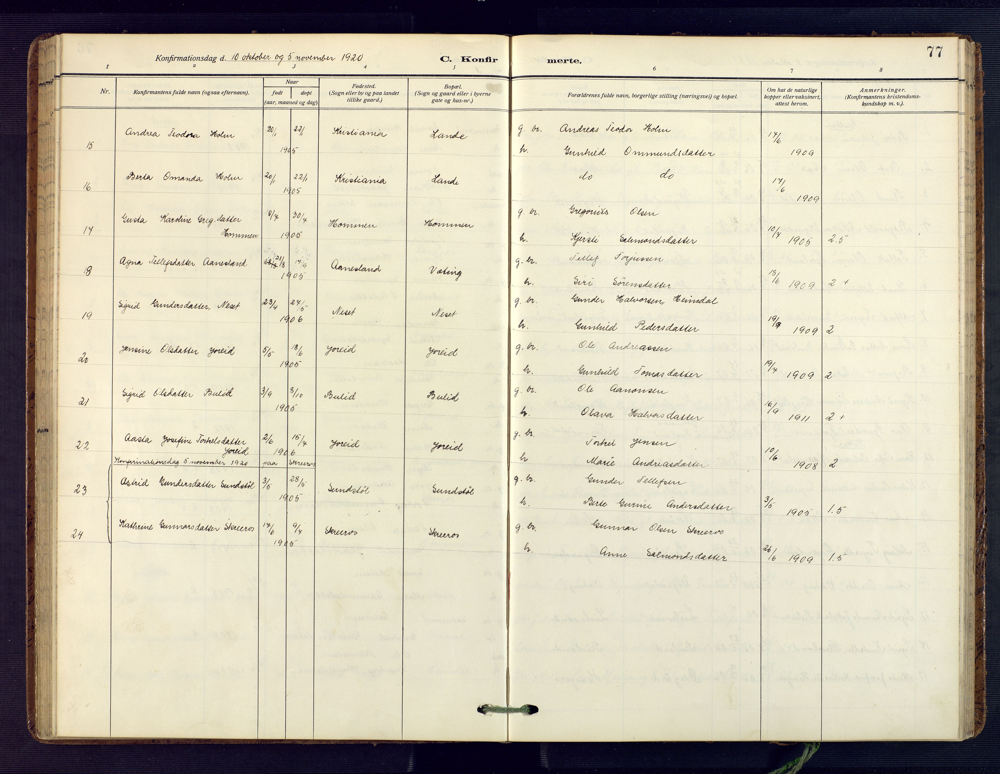 Herefoss sokneprestkontor, AV/SAK-1111-0019/F/Fa/Fab/L0005: Parish register (official) no. A 5, 1910-1932, p. 77