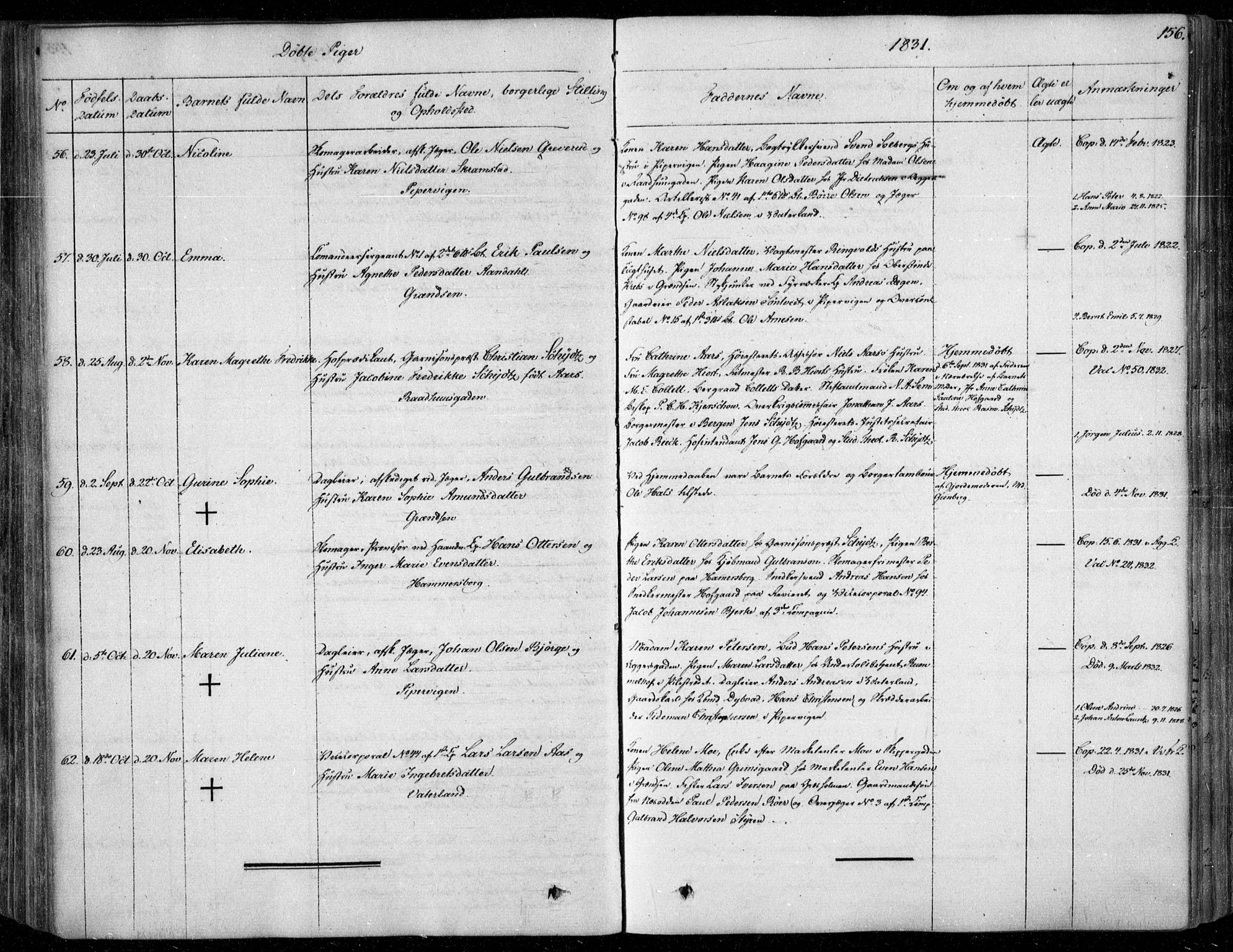 Garnisonsmenigheten Kirkebøker, SAO/A-10846/F/Fa/L0006: Parish register (official) no. 6, 1828-1841, p. 156