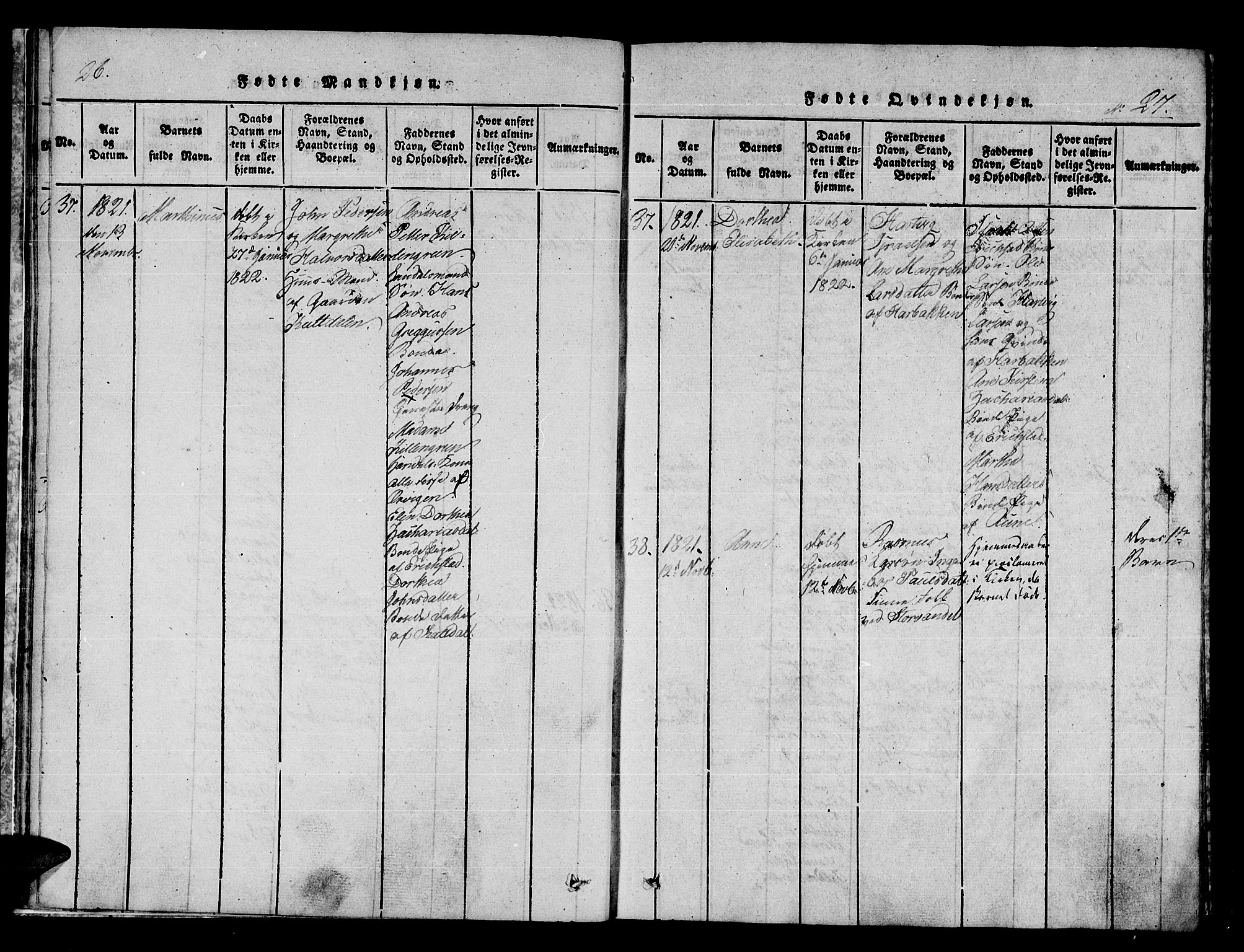 Trondenes sokneprestkontor, AV/SATØ-S-1319/H/Ha/L0006kirke: Parish register (official) no. 6, 1821-1827, p. 26-27