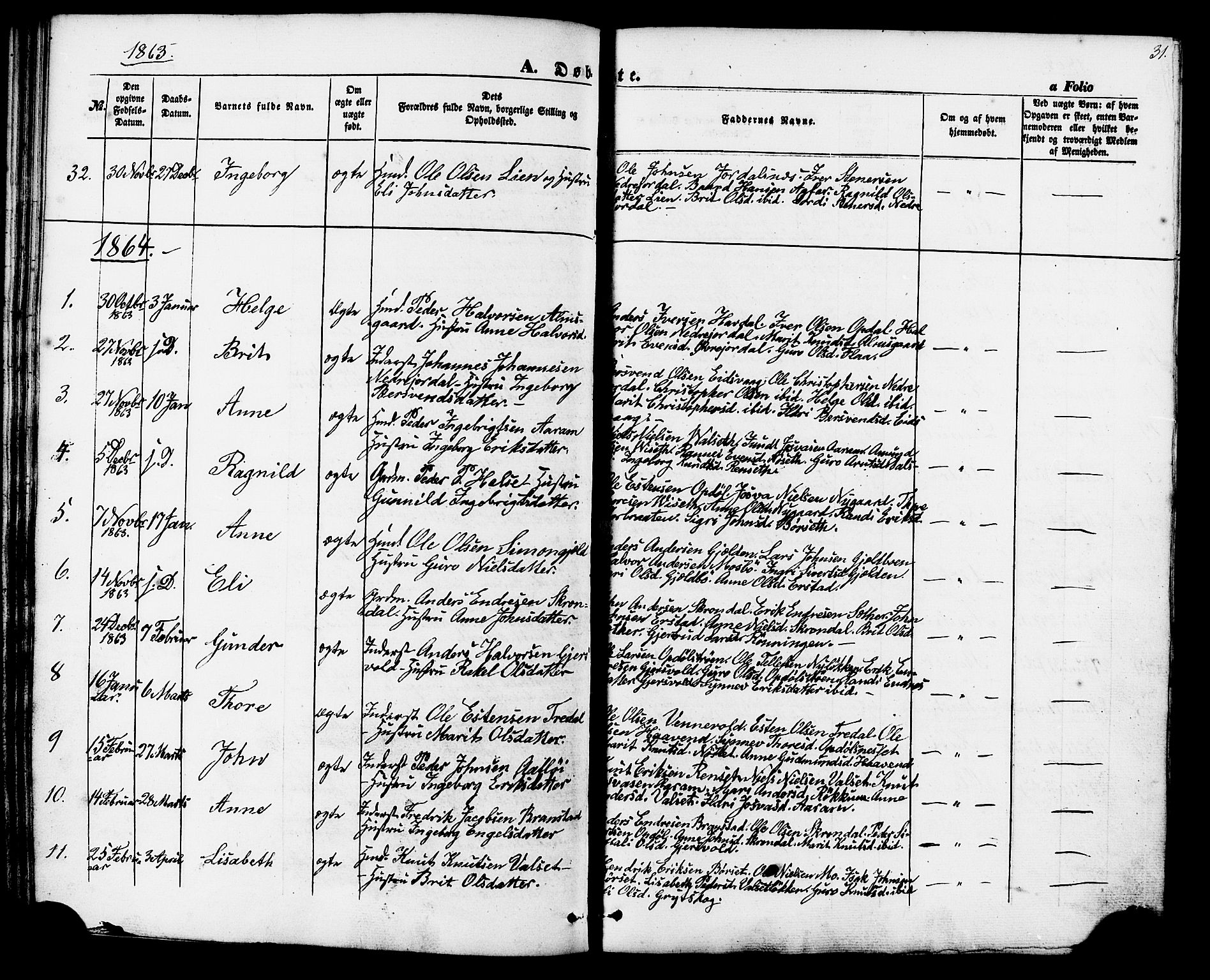 Ministerialprotokoller, klokkerbøker og fødselsregistre - Møre og Romsdal, SAT/A-1454/588/L1004: Parish register (official) no. 588A01, 1854-1870, p. 31