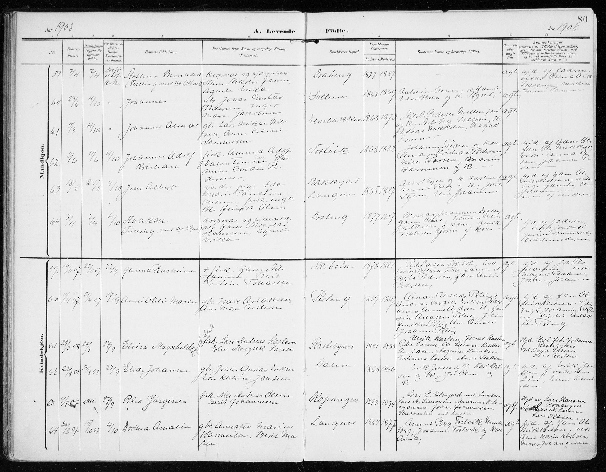 Lyngen sokneprestembete, SATØ/S-1289/H/He/Hea/L0011kirke: Parish register (official) no. 11, 1903-1913, p. 80