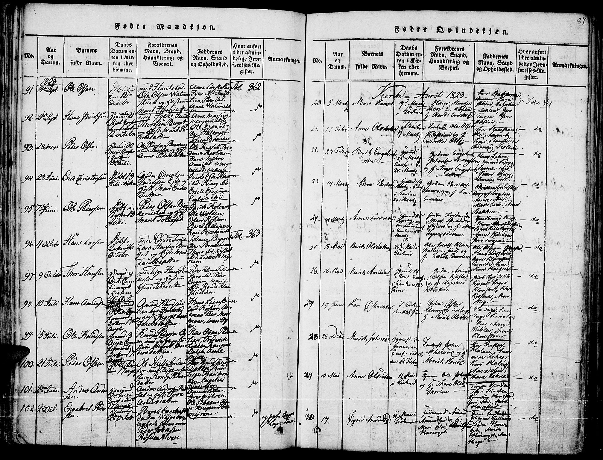 Fron prestekontor, SAH/PREST-078/H/Ha/Haa/L0002: Parish register (official) no. 2, 1816-1827, p. 87