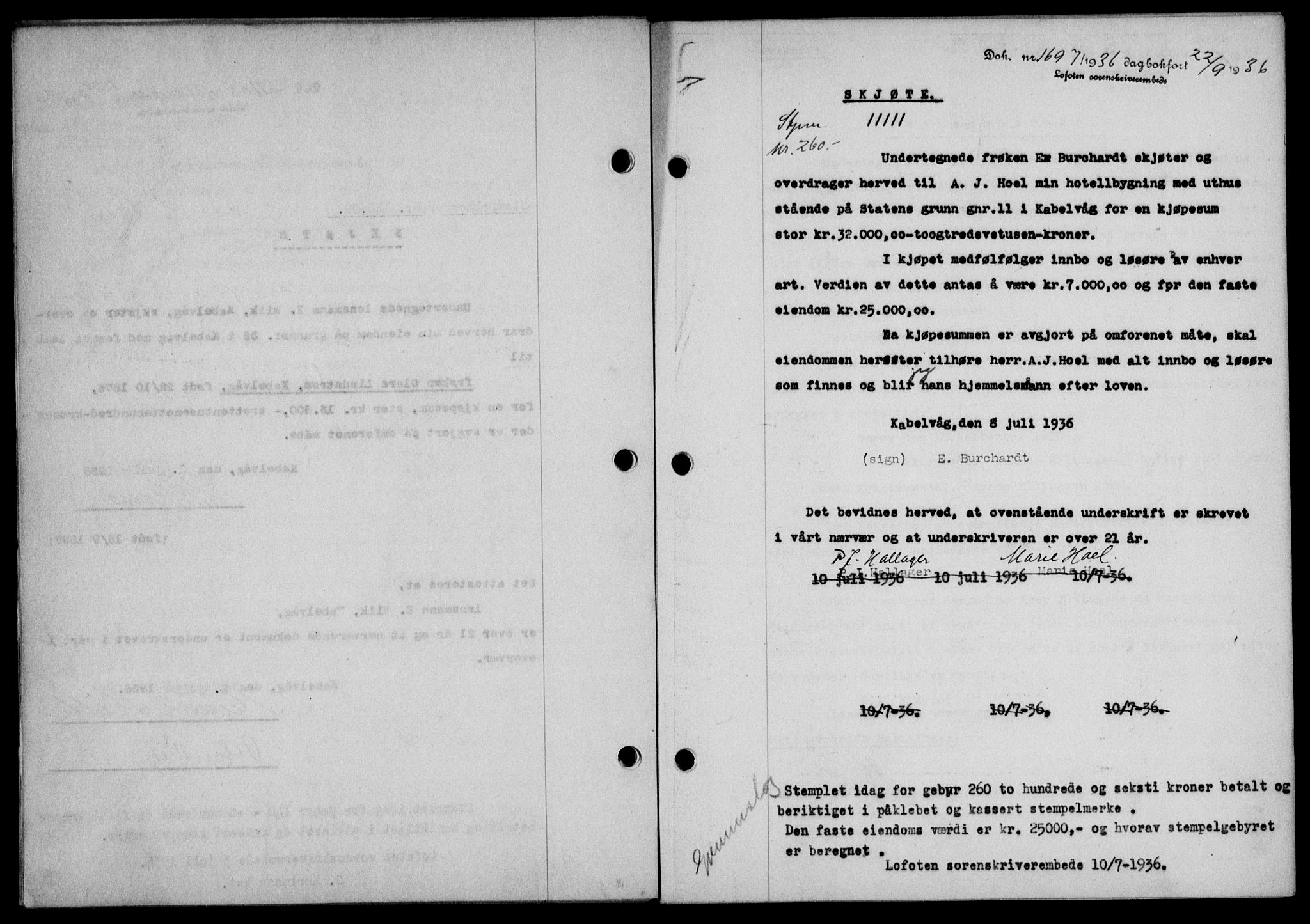 Lofoten sorenskriveri, SAT/A-0017/1/2/2C/L0001a: Mortgage book no. 1a, 1936-1937, Diary no: : 1697/1936