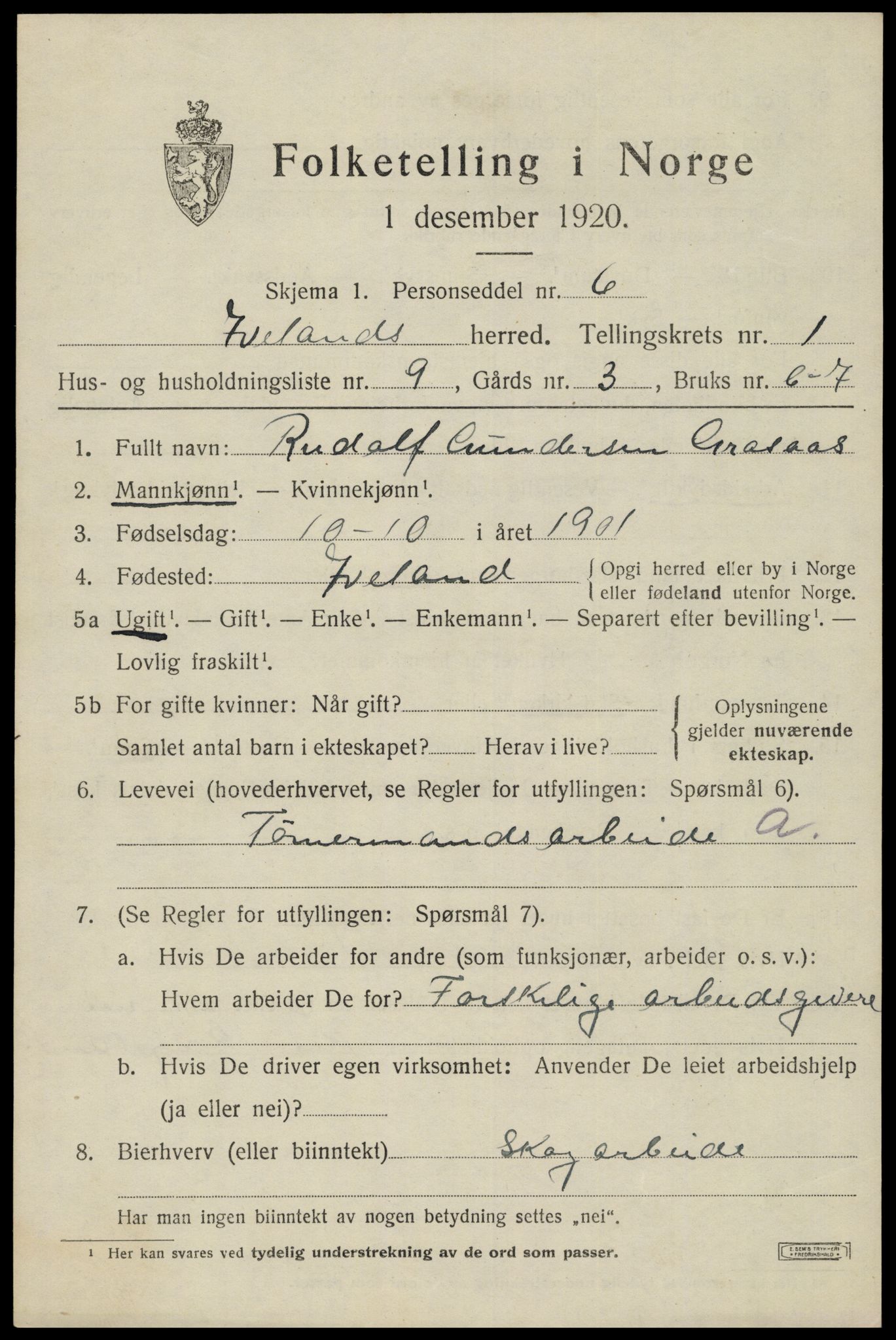 SAK, 1920 census for Iveland, 1920, p. 529