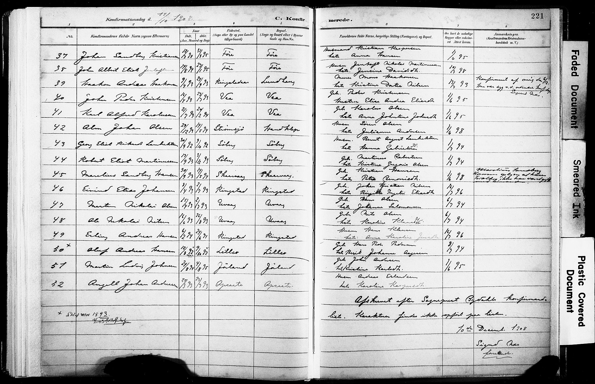 Ministerialprotokoller, klokkerbøker og fødselsregistre - Nordland, AV/SAT-A-1459/891/L1304: Parish register (official) no. 891A09, 1895-1921, p. 221