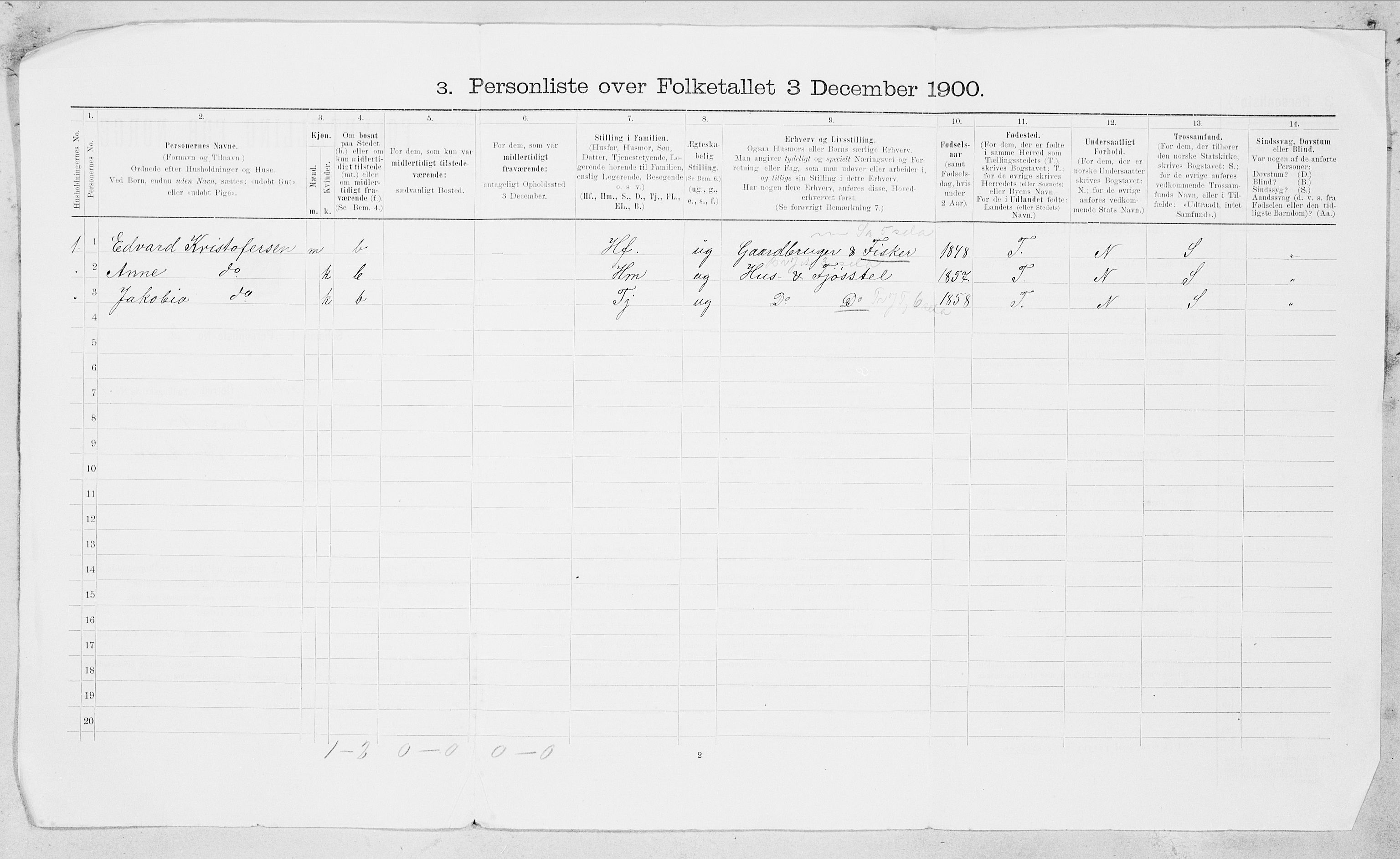 SAT, 1900 census for Bodin, 1900, p. 31