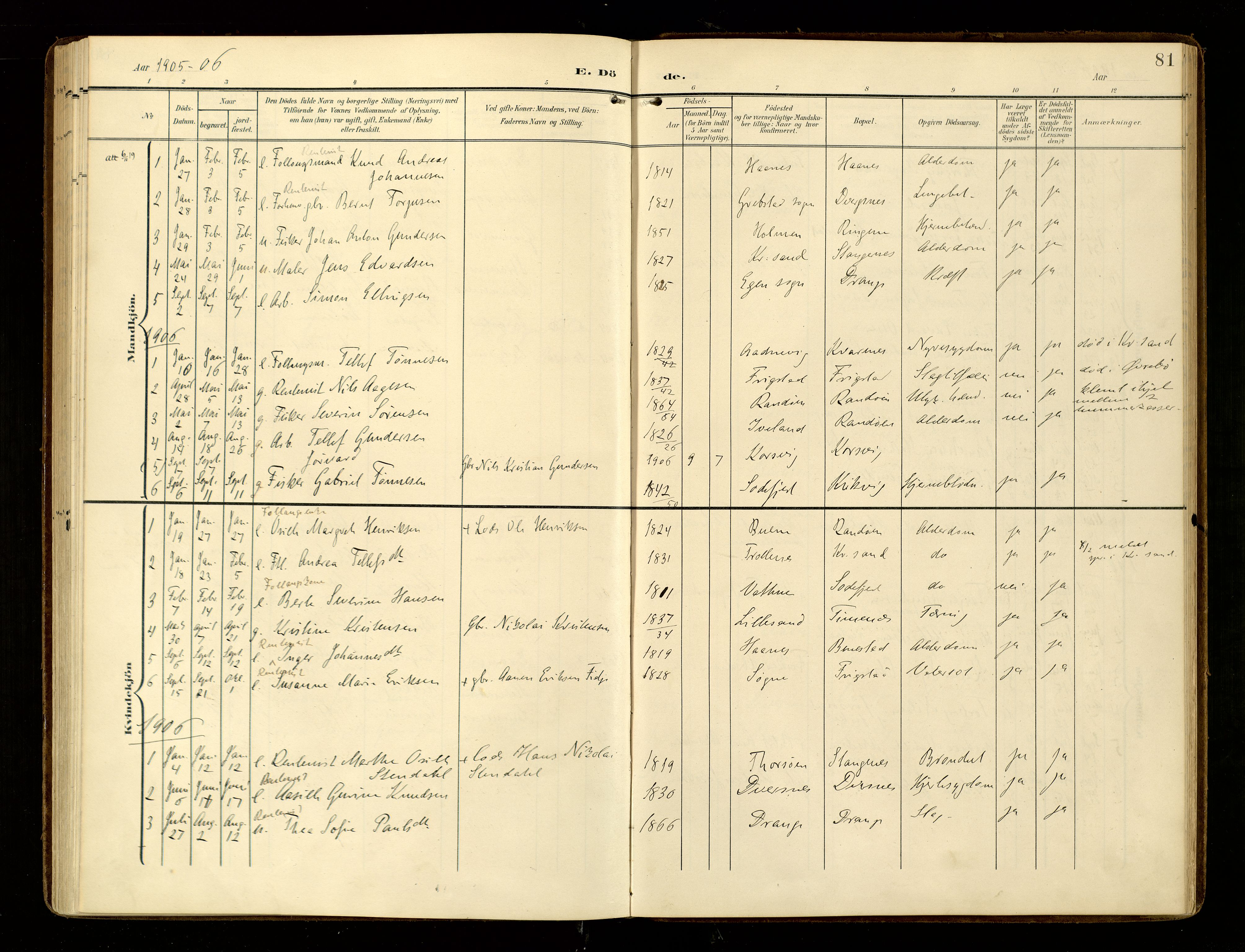 Oddernes sokneprestkontor, AV/SAK-1111-0033/F/Fa/Fab/L0003: Parish register (official) no. A 3, 1903-1916, p. 81