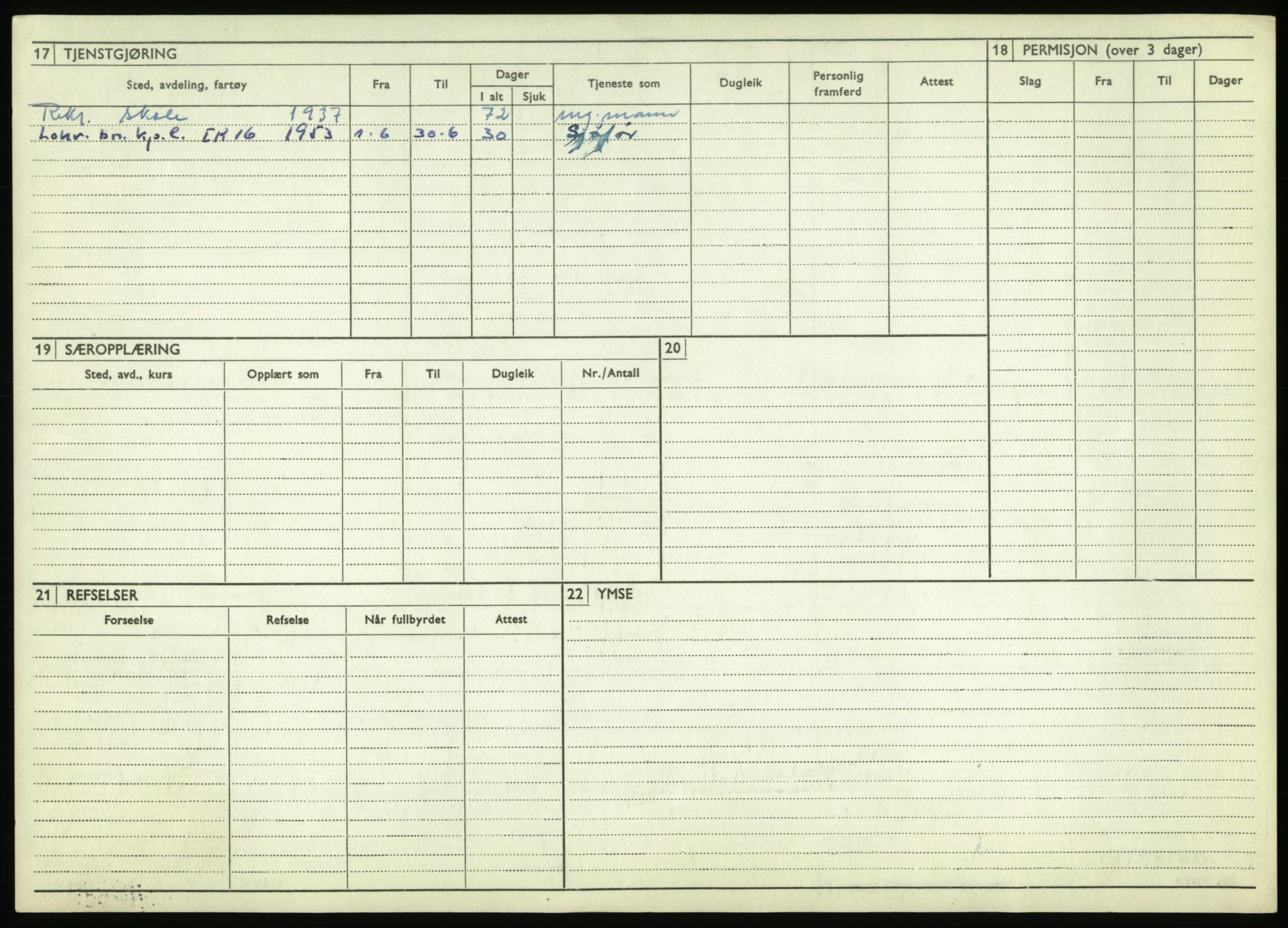 Forsvaret, Troms infanteriregiment nr. 16, AV/RA-RAFA-3146/P/Pa/L0021: Rulleblad for regimentets menige mannskaper, årsklasse 1937, 1937, p. 26