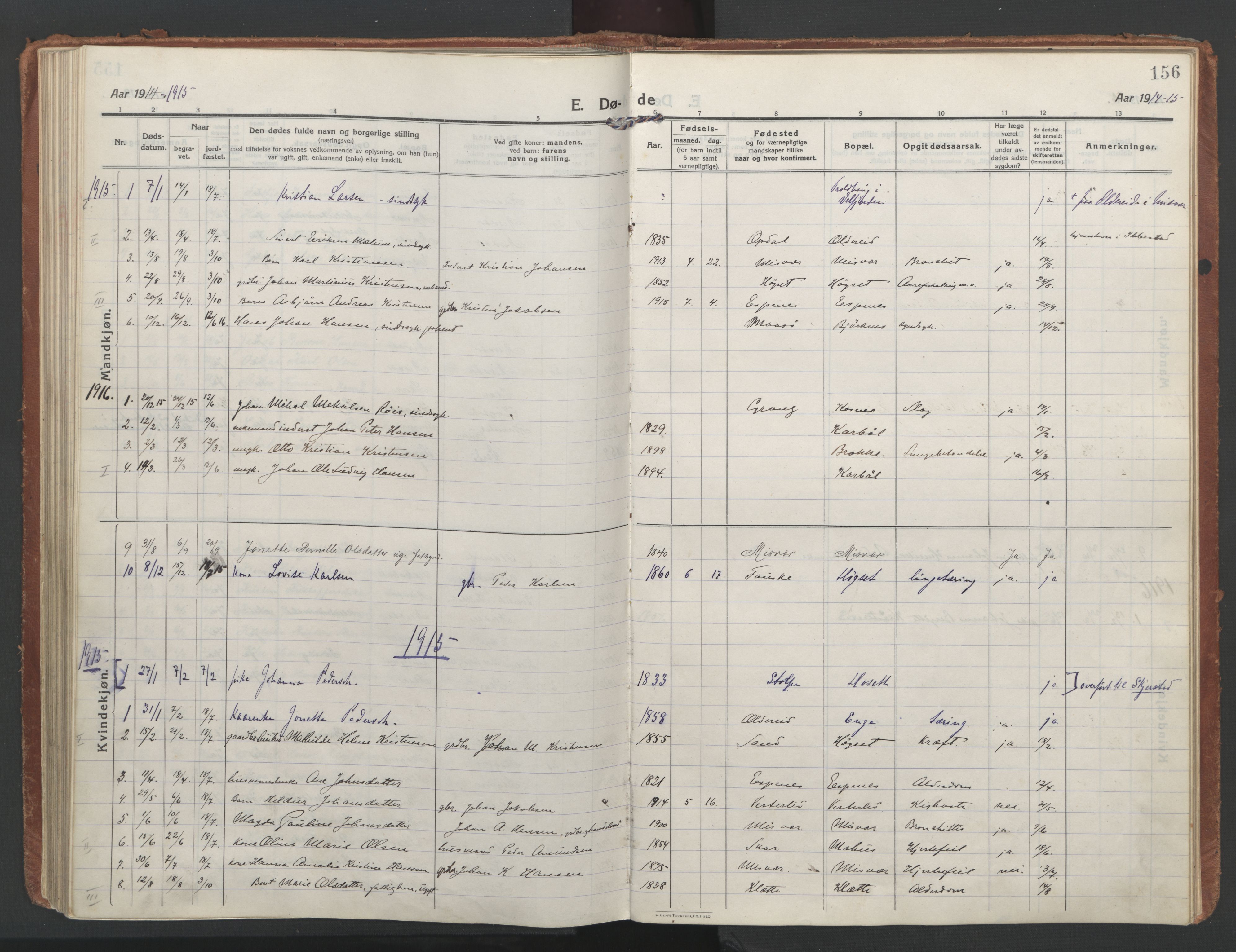 Ministerialprotokoller, klokkerbøker og fødselsregistre - Nordland, SAT/A-1459/852/L0748: Parish register (official) no. 852A18, 1913-1932, p. 156