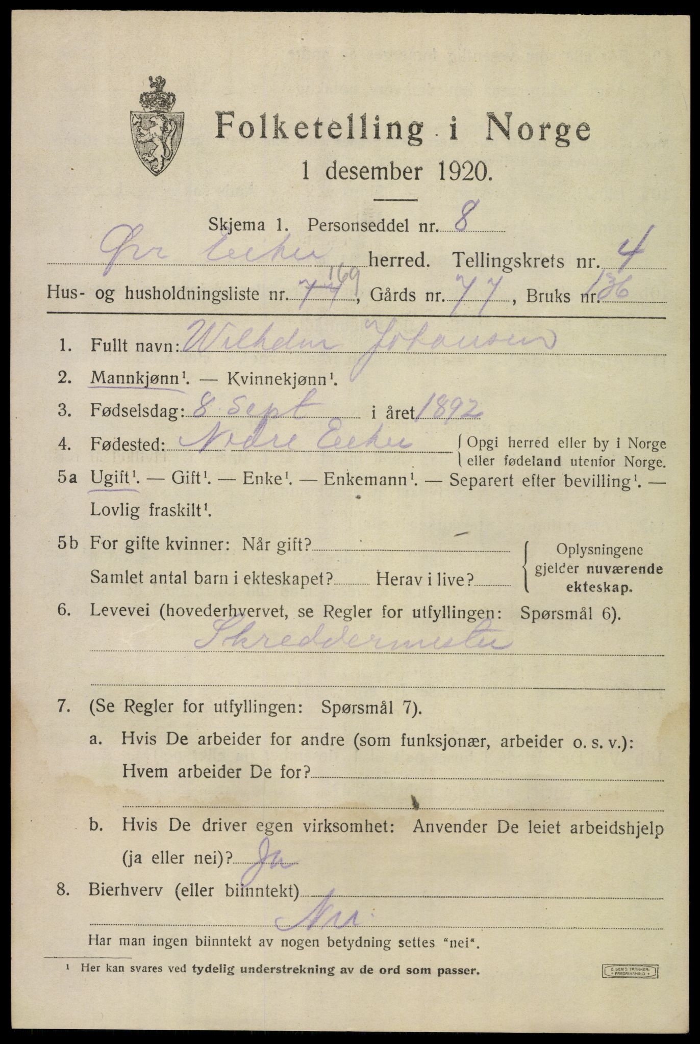 SAKO, 1920 census for Øvre Eiker, 1920, p. 11802