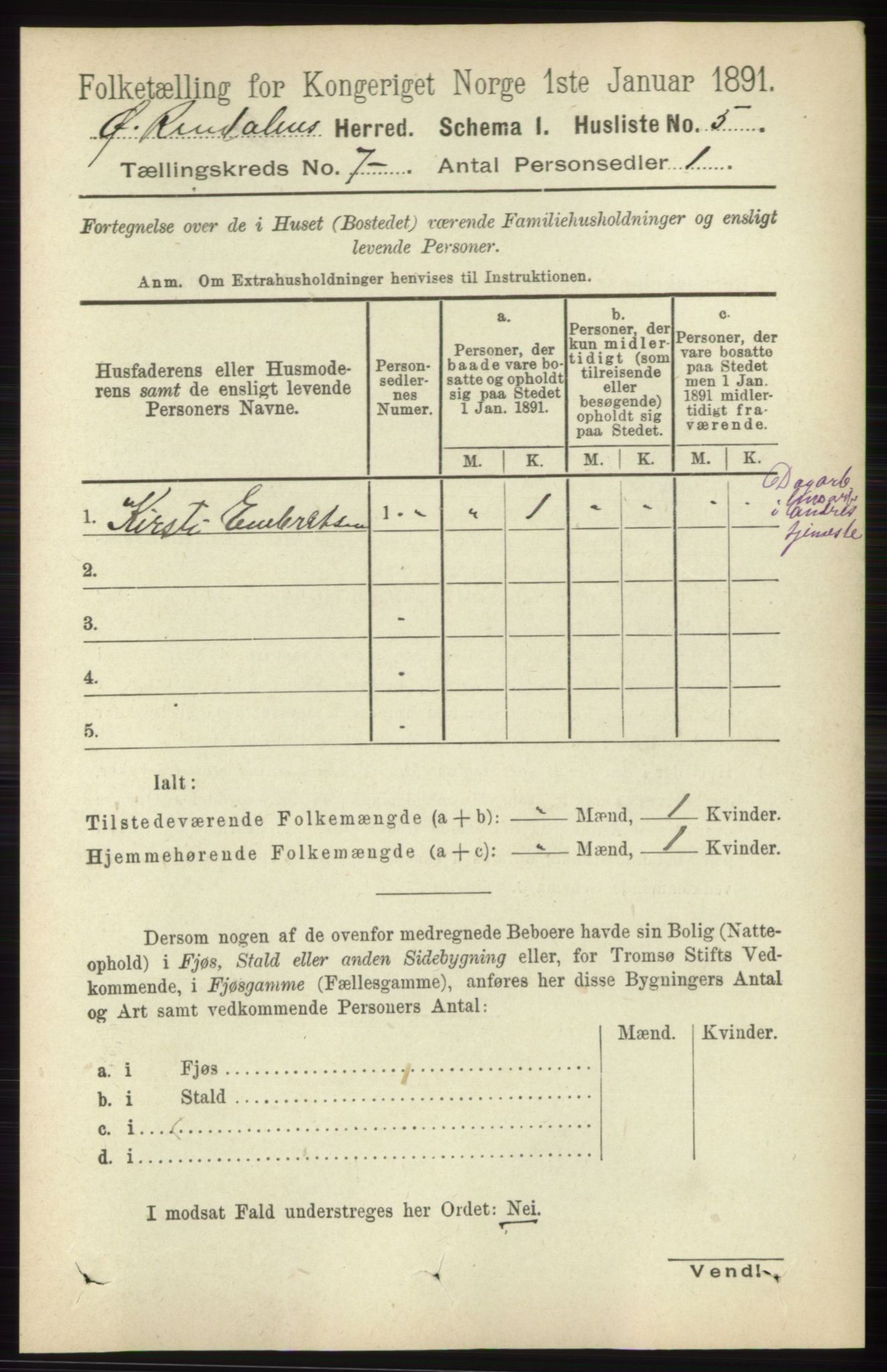 RA, 1891 census for 0433 Øvre Rendal, 1891, p. 1788