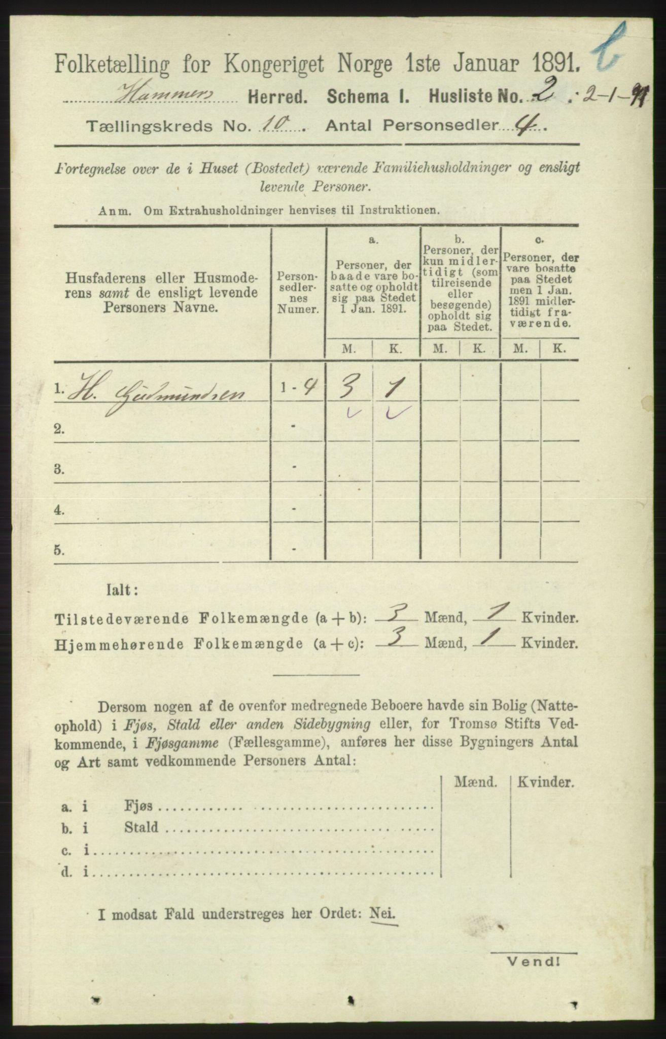 RA, 1891 census for 1254 Hamre, 1891, p. 3028